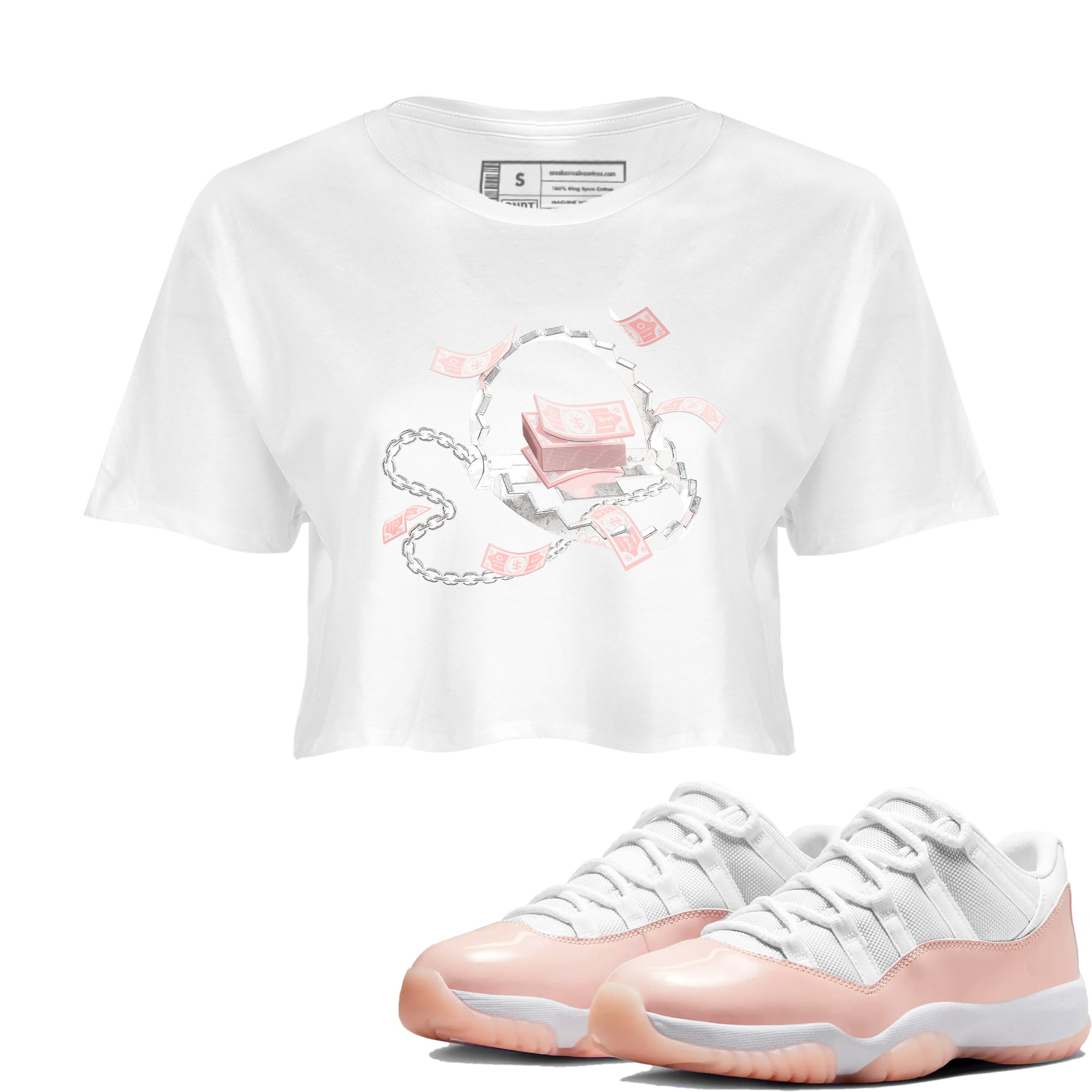 11s Legend Pink shirts to match jordans Trap Money sneaker match tees Air Jordan 11 Legend Pink Drip Gear Zone streetwear brand White 1 crop tee