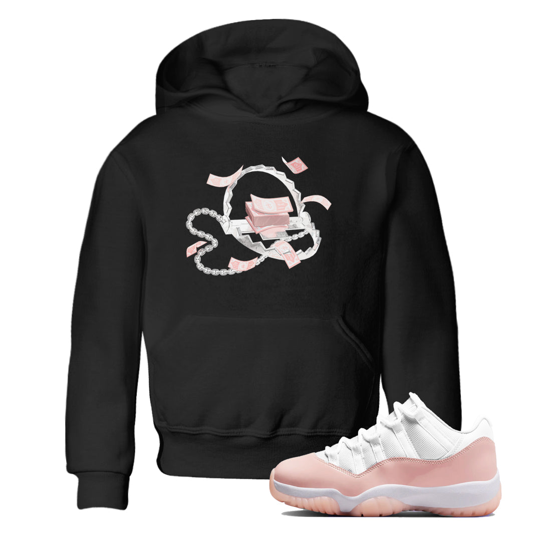 11s Legend Pink shirts to match jordans Trap Money sneaker match tees Air Jordan 11 Legend Pink Drip Gear Zone streetwear brand Baby and Youth Black 1 cotton tee