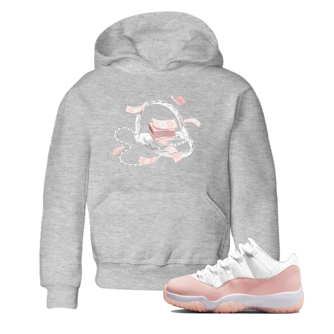 11s Legend Pink shirts to match jordans Trap Money sneaker match tees Air Jordan 11 Legend Pink Drip Gear Zone streetwear brand Baby and Youth Heather Grey 1 cotton tee