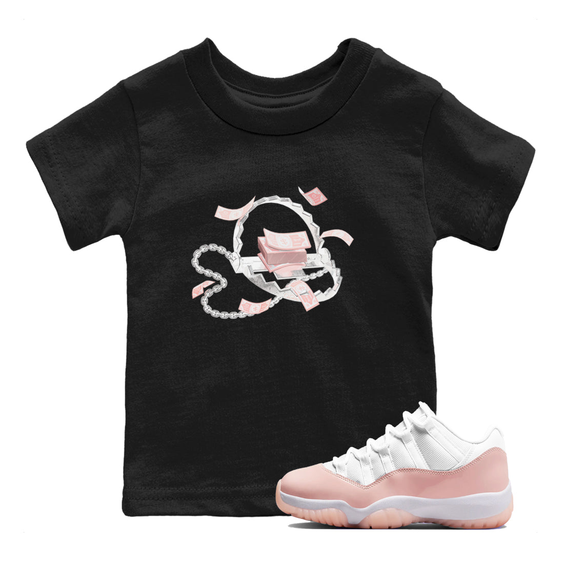 11s Legend Pink shirts to match jordans Trap Money sneaker match tees Air Jordan 11 Legend Pink Drip Gear Zone streetwear brand Baby and Youth Black 1 cotton tee