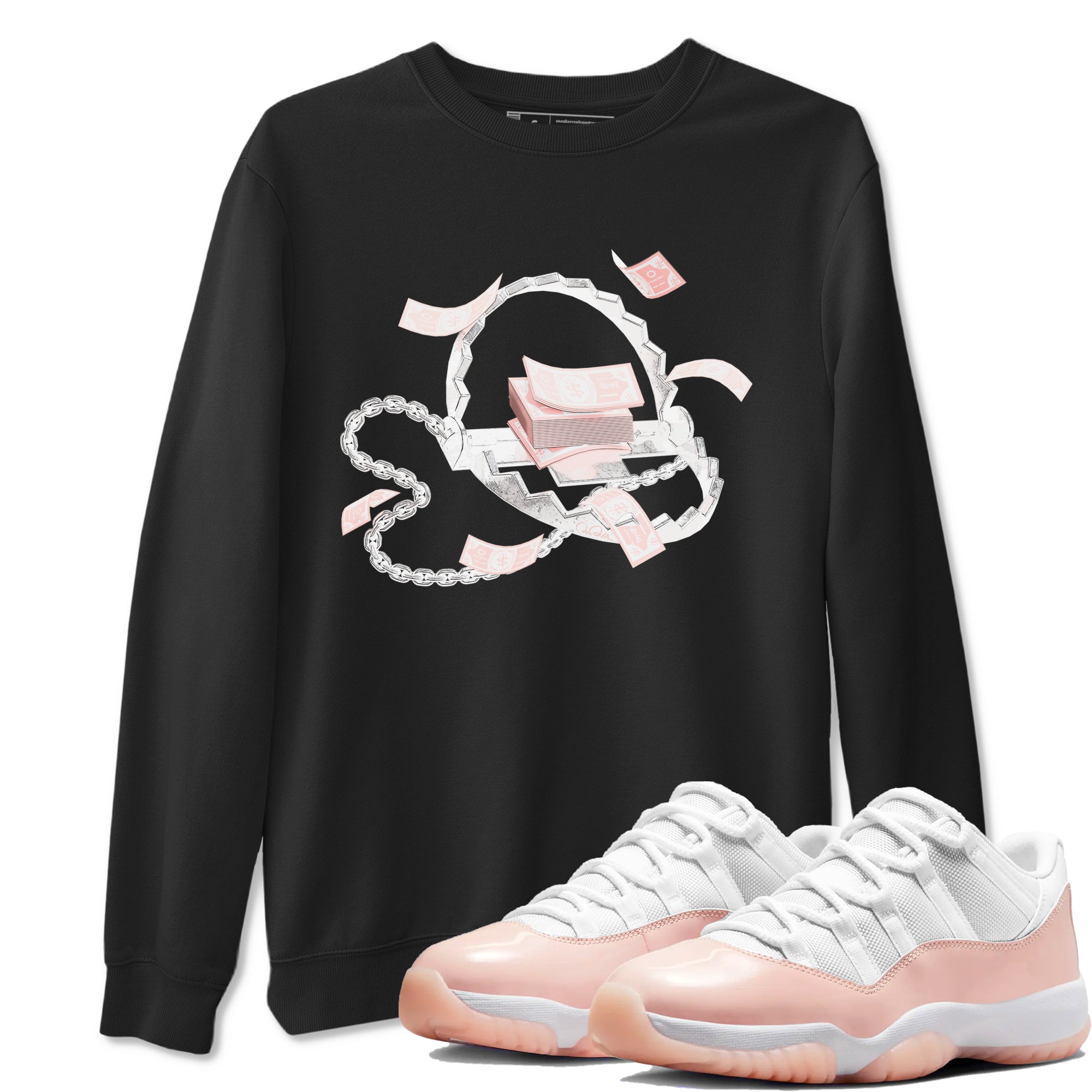 11s Legend Pink shirts to match jordans Trap Money sneaker match tees Air Jordan 11 Legend Pink Drip Gear Zone streetwear brand Black 1 unisex cotton tee