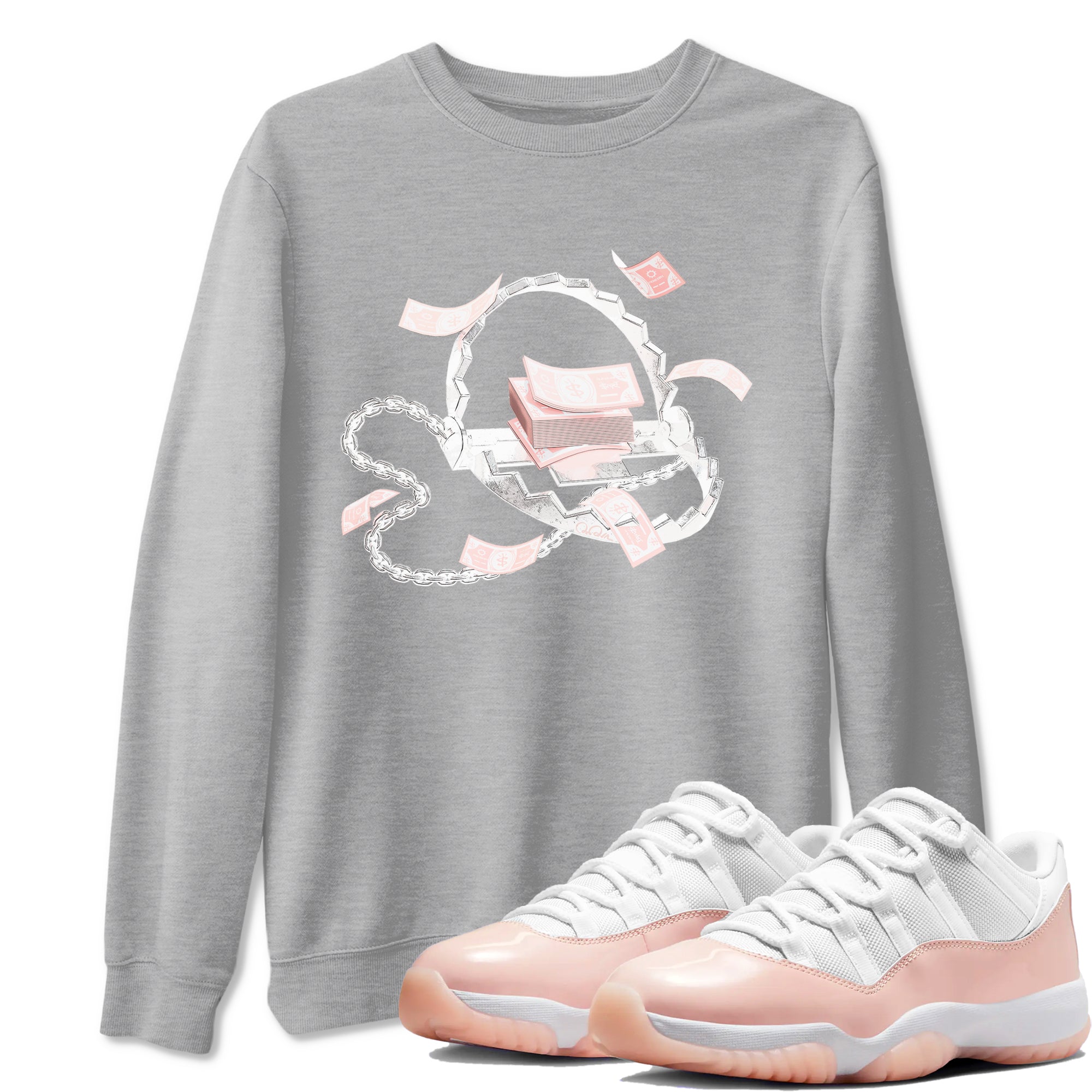 11s Legend Pink shirts to match jordans Trap Money sneaker match tees Air Jordan 11 Legend Pink Drip Gear Zone streetwear brand Heather Grey 1 unisex cotton tee
