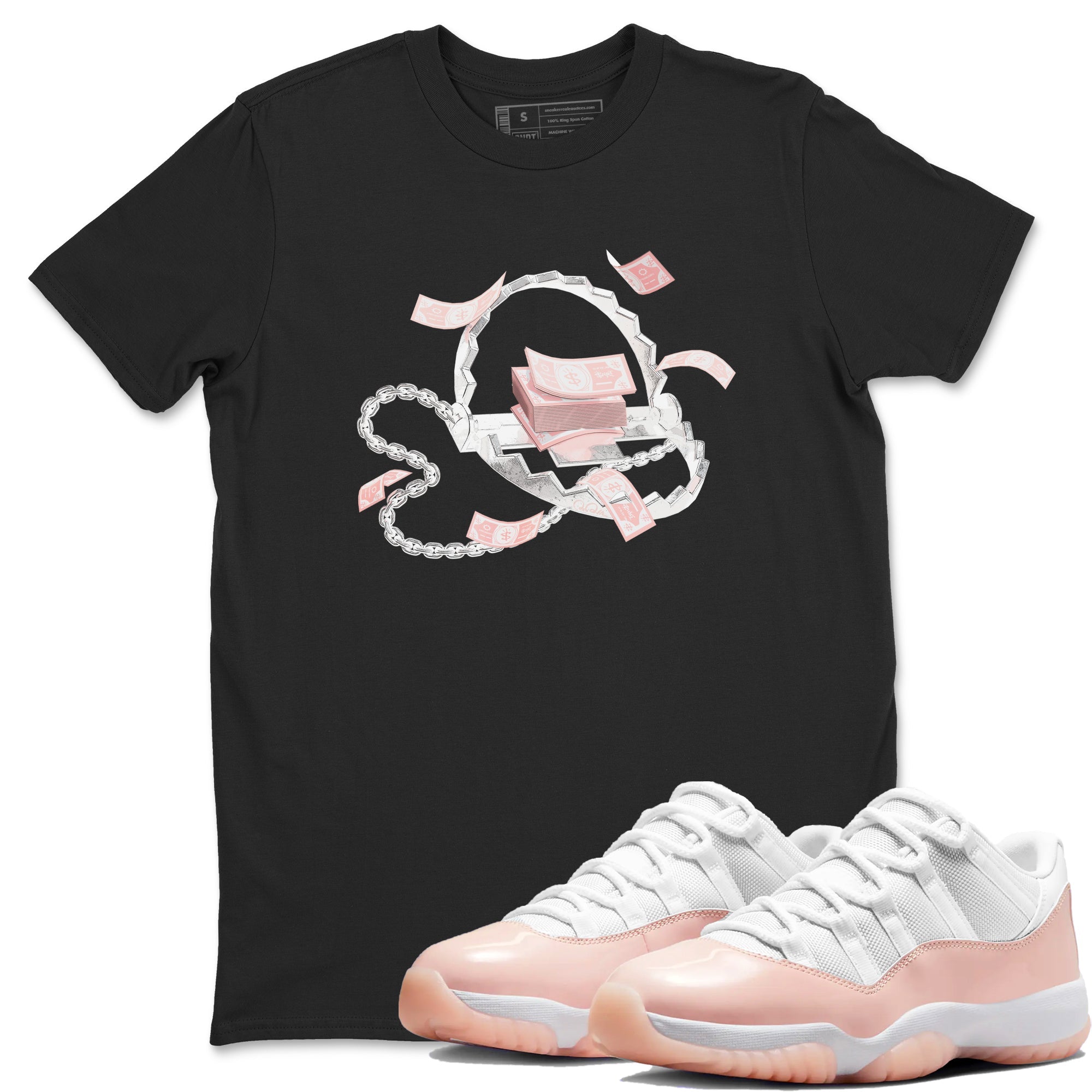 11s Legend Pink shirts to match jordans Trap Money sneaker match tees Air Jordan 11 Legend Pink Drip Gear Zone streetwear brand Black 1 unisex cotton tee