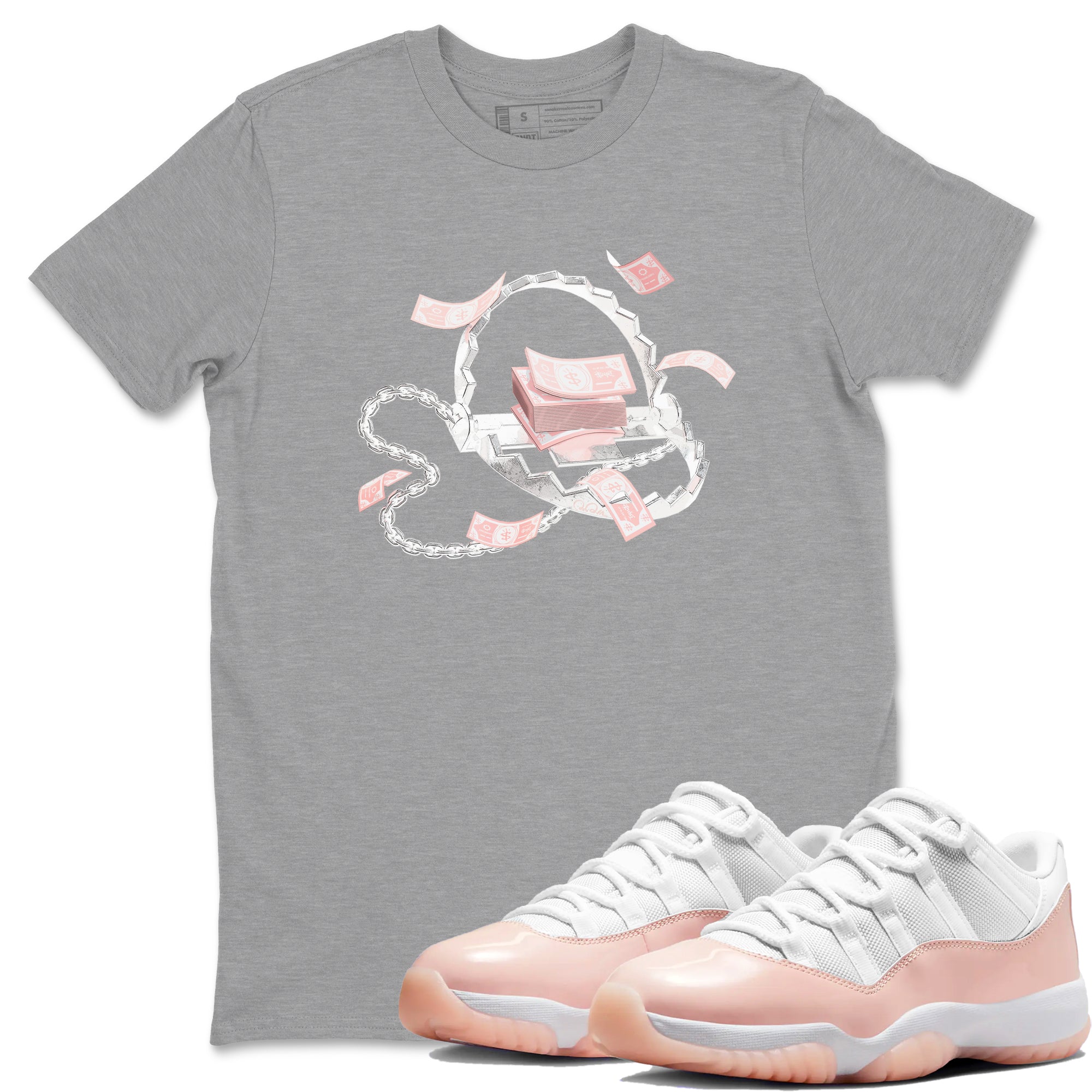 11s Legend Pink shirts to match jordans Trap Money sneaker match tees Air Jordan 11 Legend Pink Drip Gear Zone streetwear brand Heather Grey 1 unisex cotton tee