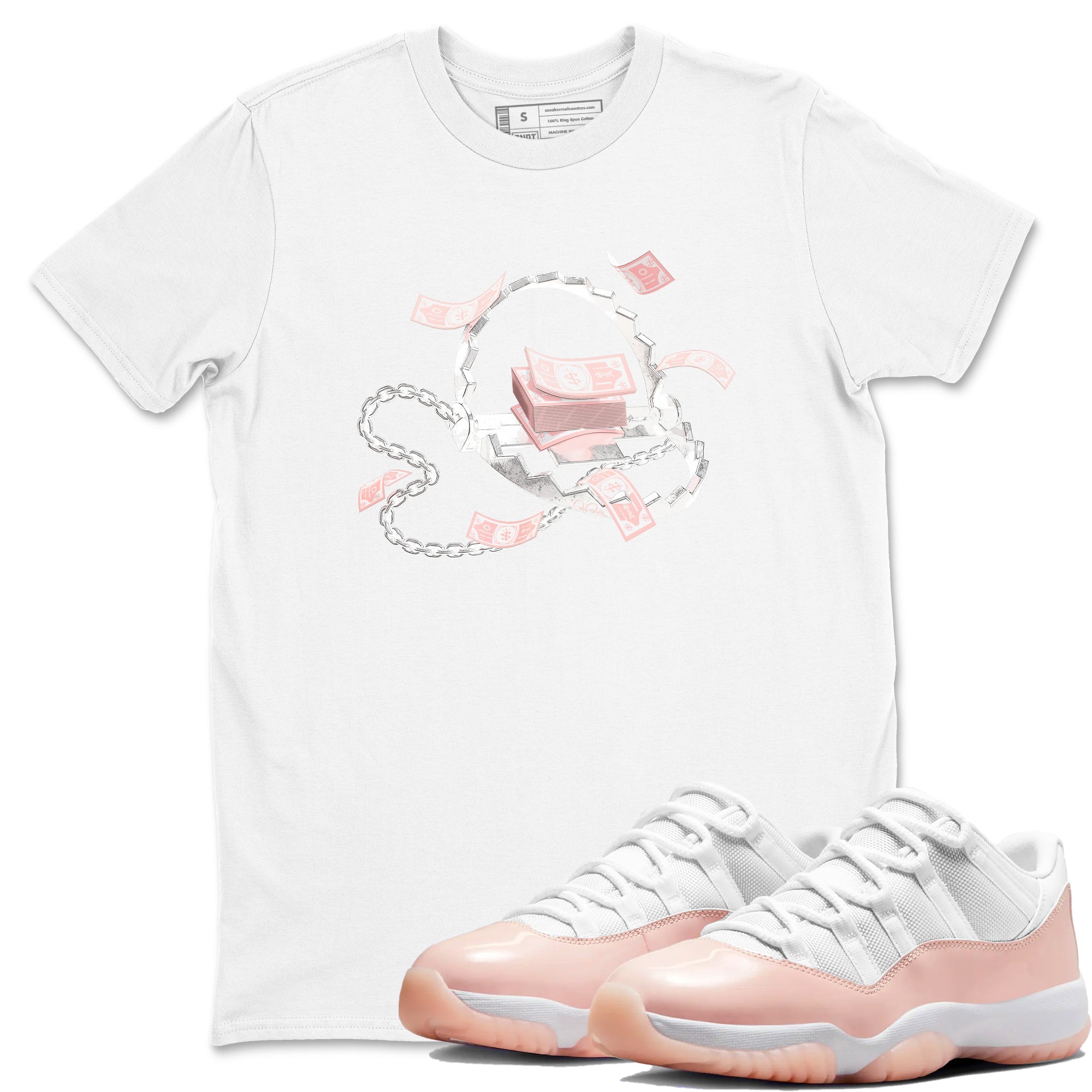 11s Legend Pink shirts to match jordans Trap Money sneaker match tees Air Jordan 11 Legend Pink Drip Gear Zone streetwear brand White 1 unisex cotton tee