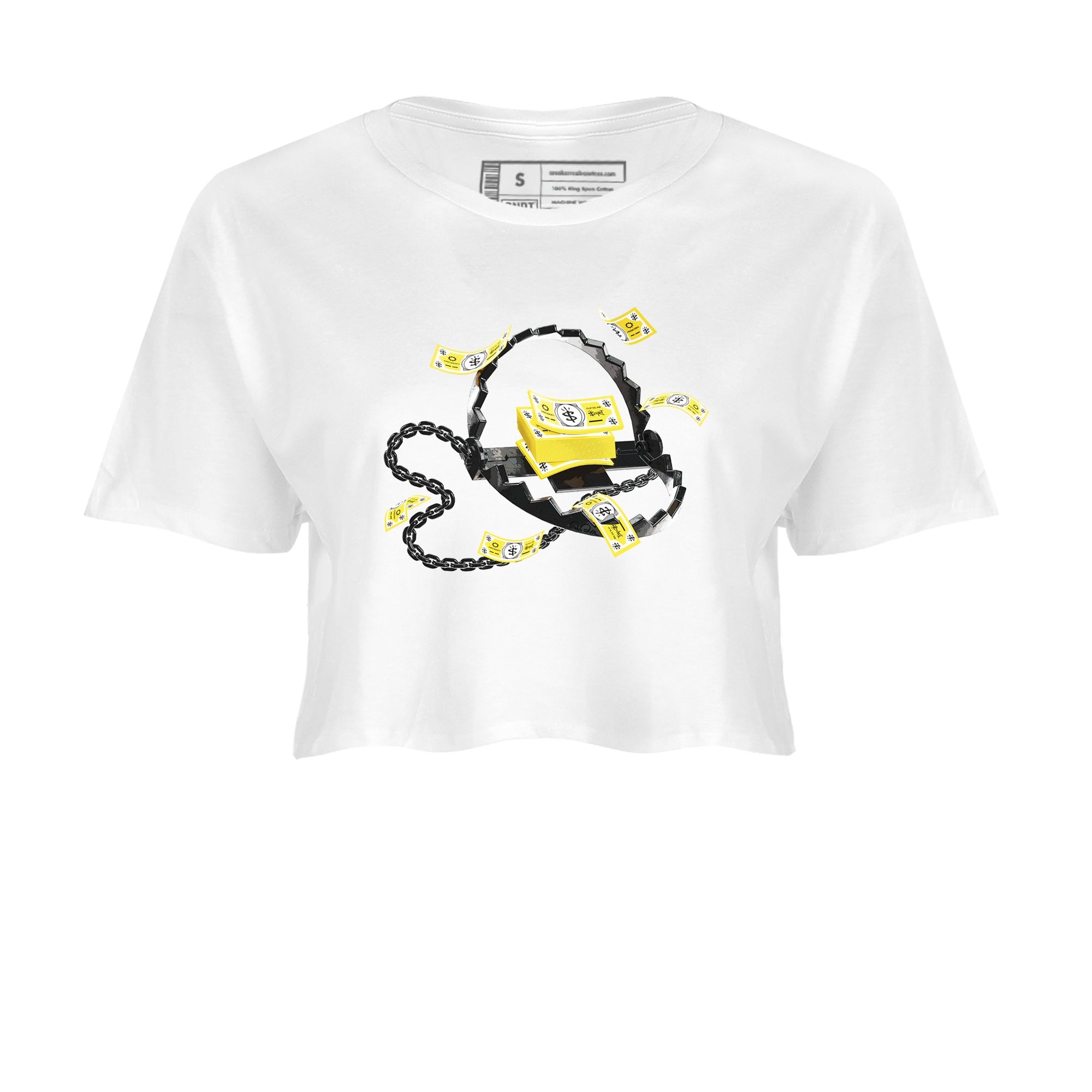AJ4 Vivid Sulfur shirt to match jordans Trap Money sneaker tees Air Jordan 4 Vivid Sulfur Drip Gear Zone White 2 crop length shirt