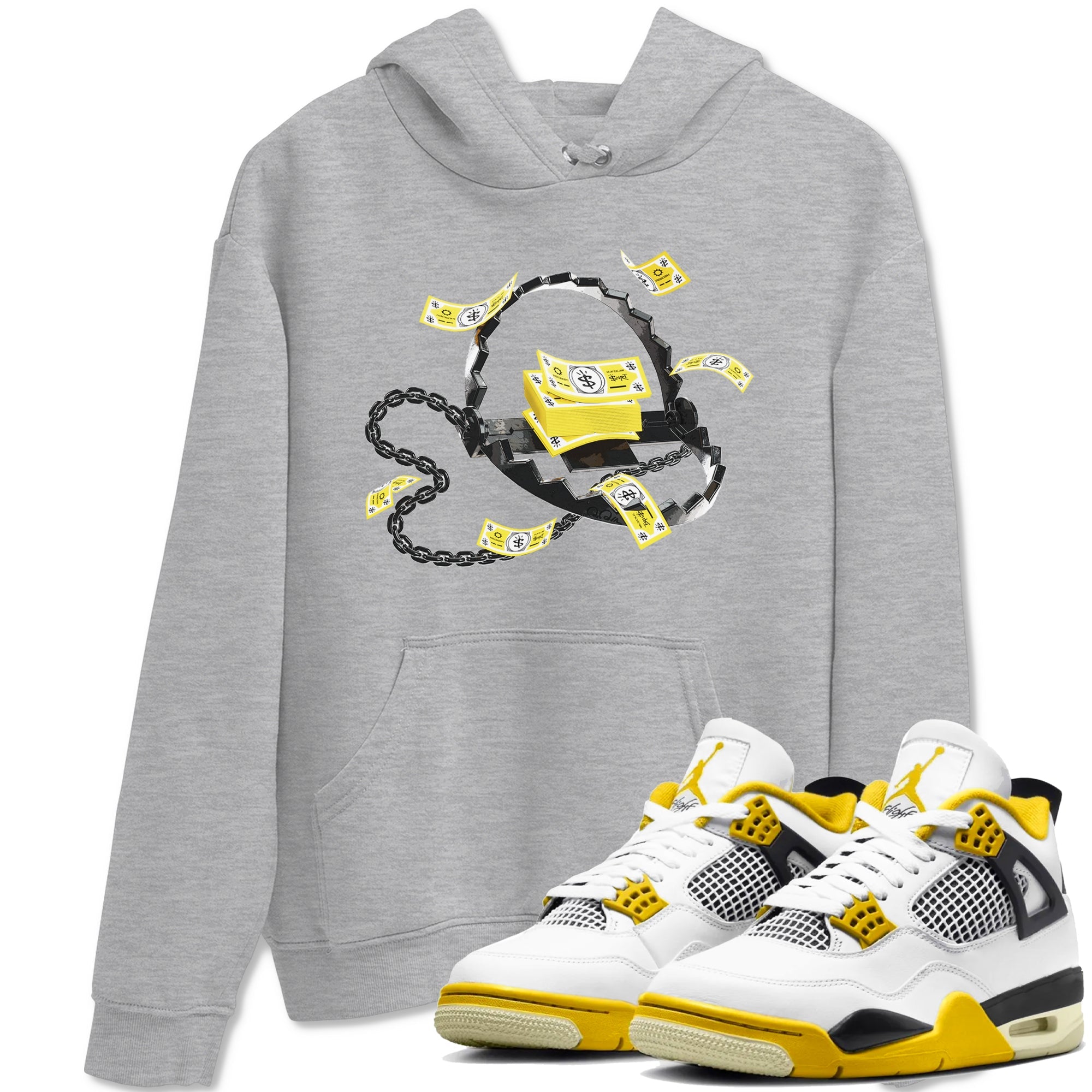 AJ4 Vivid Sulfur shirt to match jordans Trap Money sneaker tees Air Jordan 4 Vivid Sulfur Drip Gear Zone unisex cotton Heather Grey 1 crew neck shirt