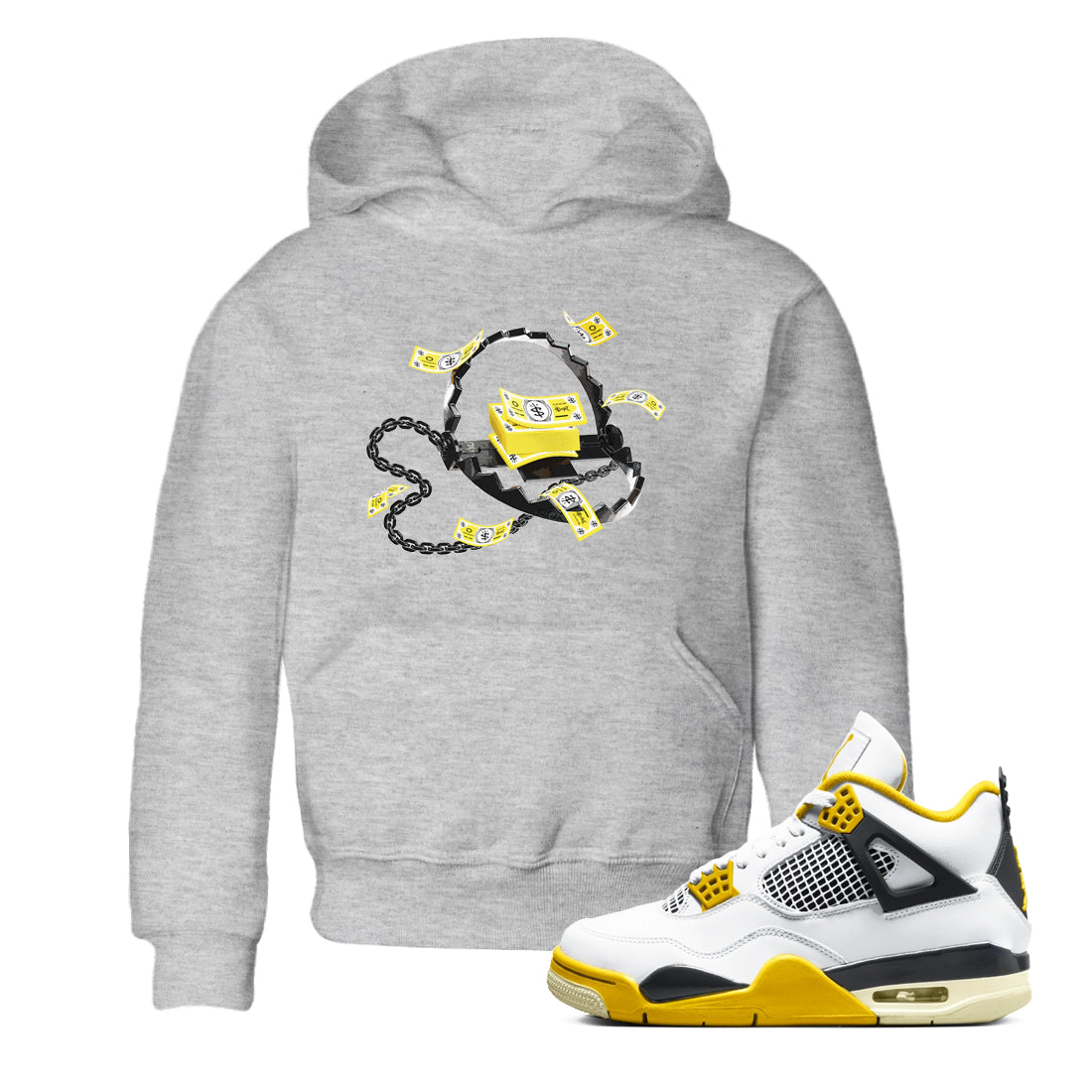 AJ4 Vivid Sulfur shirt to match jordans Trap Money sneaker tees Air Jordan 4 Vivid Sulfur Drip Gear Zone baby toddler Heather Grey 1 cotton Shirt