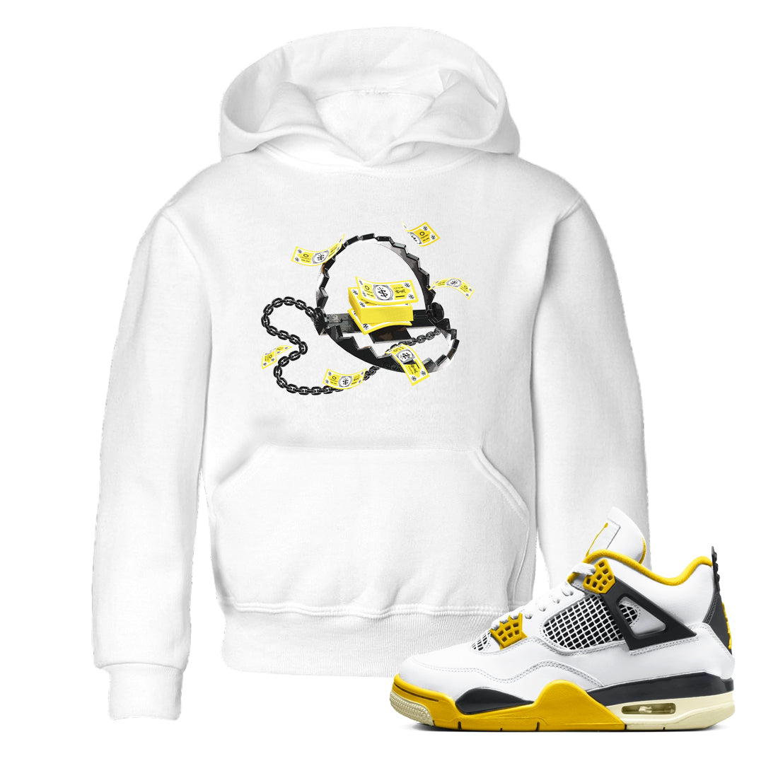 AJ4 Vivid Sulfur shirt to match jordans Trap Money sneaker tees Air Jordan 4 Vivid Sulfur Drip Gear Zone baby toddler White 1 cotton Shirt