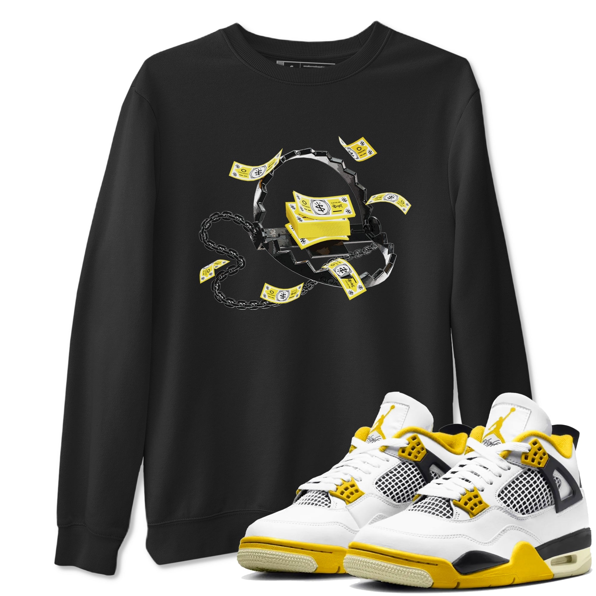 AJ4 Vivid Sulfur shirt to match jordans Trap Money sneaker tees Air Jordan 4 Vivid Sulfur Drip Gear Zone unisex cotton Black 1 crew neck shirt