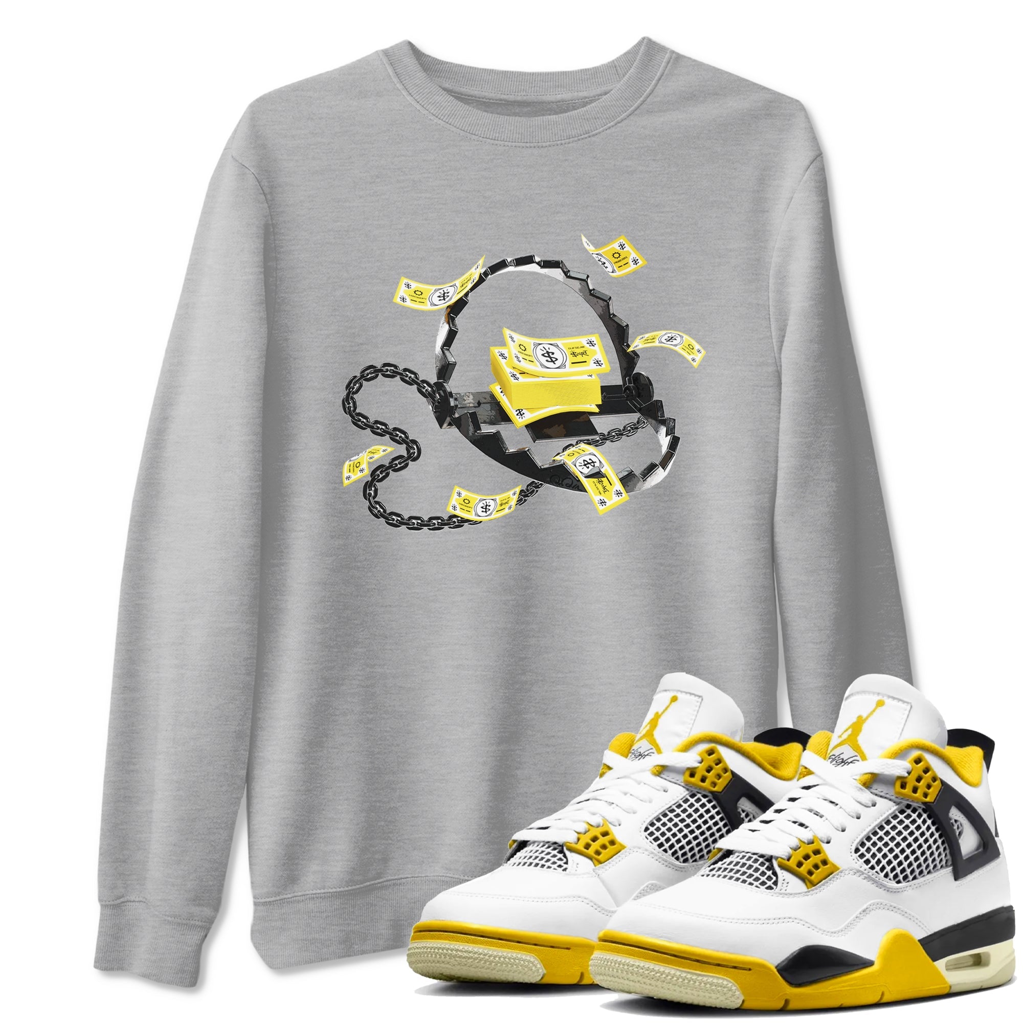 AJ4 Vivid Sulfur shirt to match jordans Trap Money sneaker tees Air Jordan 4 Vivid Sulfur Drip Gear Zone unisex cotton Heather Grey 1 crew neck shirt