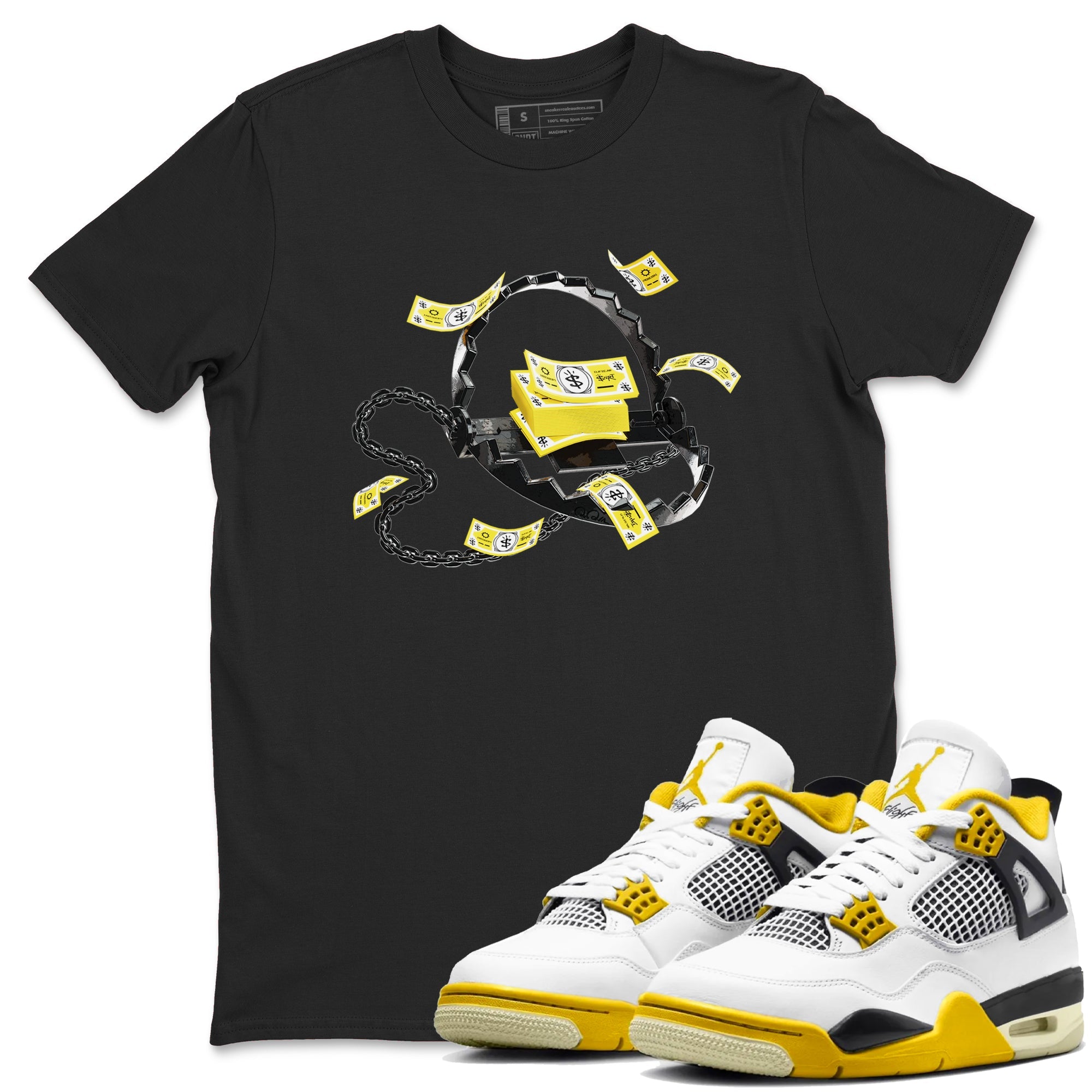 AJ4 Vivid Sulfur shirt to match jordans Trap Money sneaker tees Air Jordan 4 Vivid Sulfur Drip Gear Zone unisex cotton Black 1 crew neck shirt