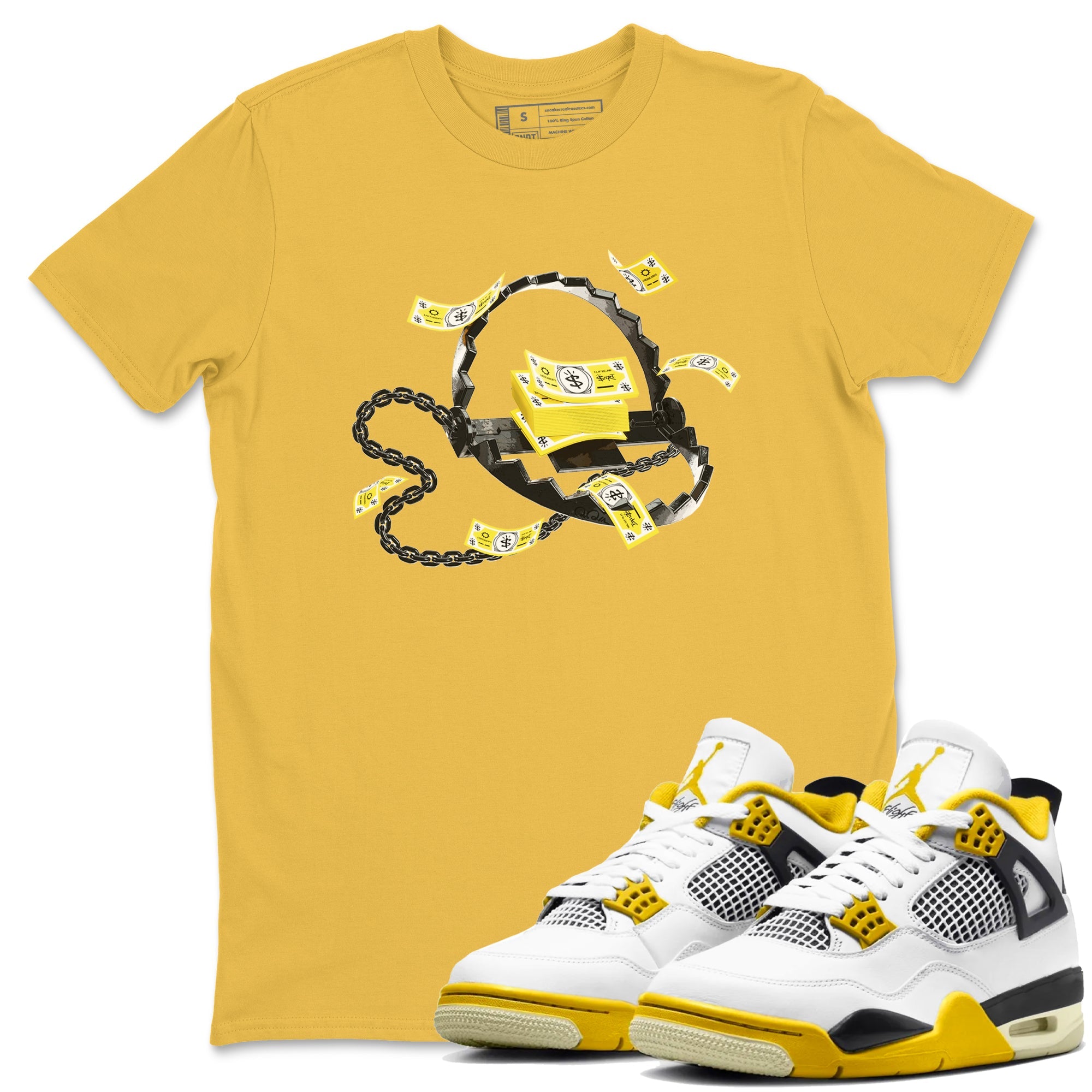 AJ4 Vivid Sulfur shirt to match jordans Trap Money sneaker tees Air Jordan 4 Vivid Sulfur Drip Gear Zone unisex cotton Daisy 1 crew neck shirt