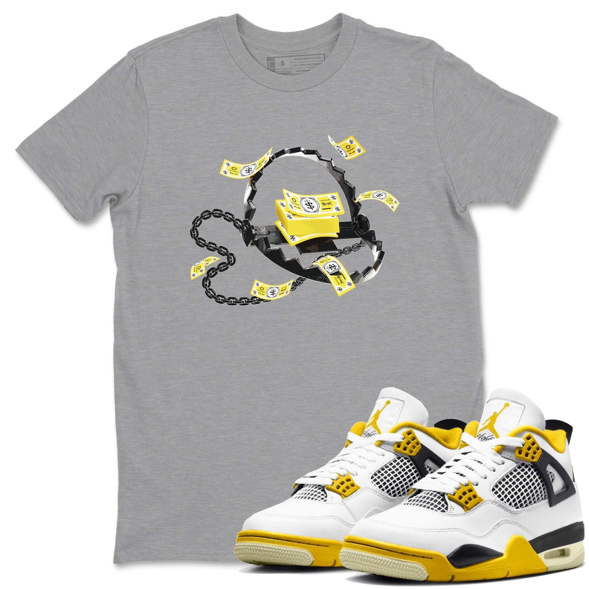 AJ4 Vivid Sulfur shirt to match jordans Trap Money sneaker tees Air Jordan 4 Vivid Sulfur Drip Gear Zone unisex cotton Heather Grey 1 crew neck shirt