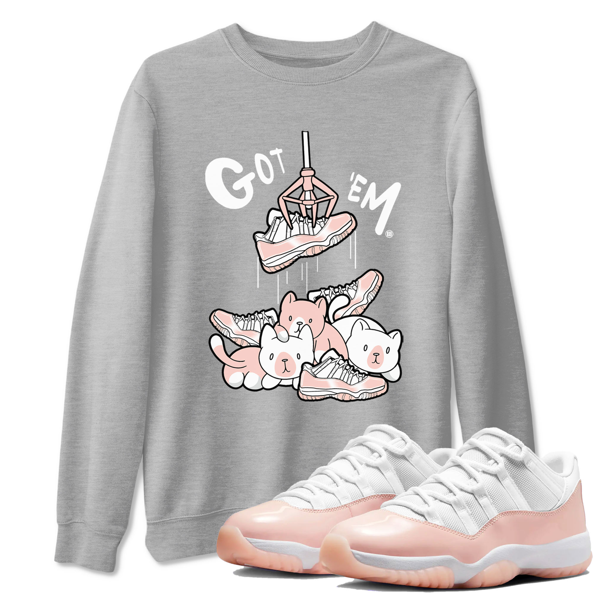 11s Legend Pink shirt to match jordans Treasure Hunter sneaker tees Air Jordan 11 Legend Pink Drip Gear Zone unisex cotton Heather Grey 1 crew neck shirt