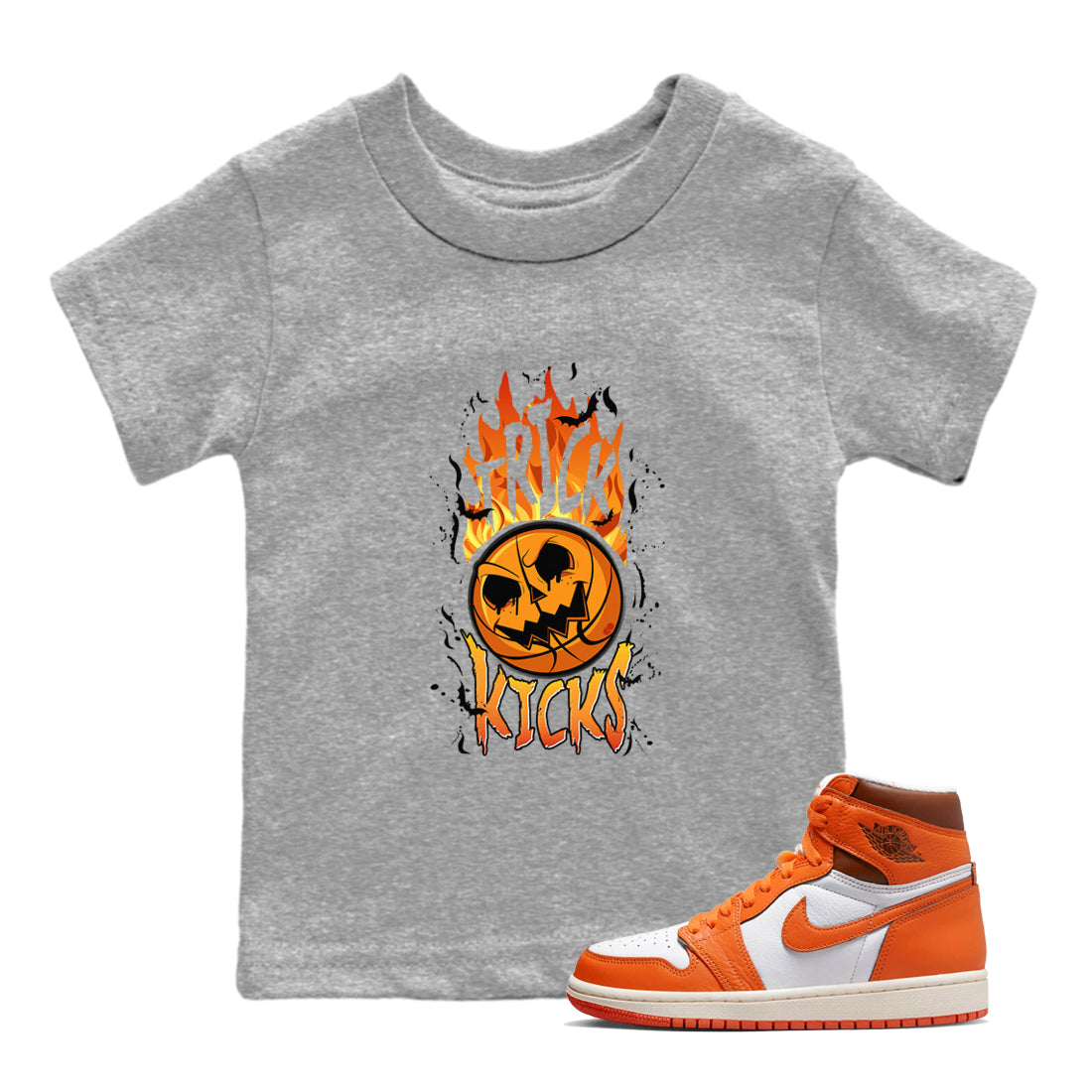AJ1 Starfish shirt to match jordans Trick Or Kicks Halloween costume sneaker tees AJ1 Starfish Drip Gear Zone Sneaker Matching Clothing Brand Baby Toddler Heather Grey 1 T-Shirt
