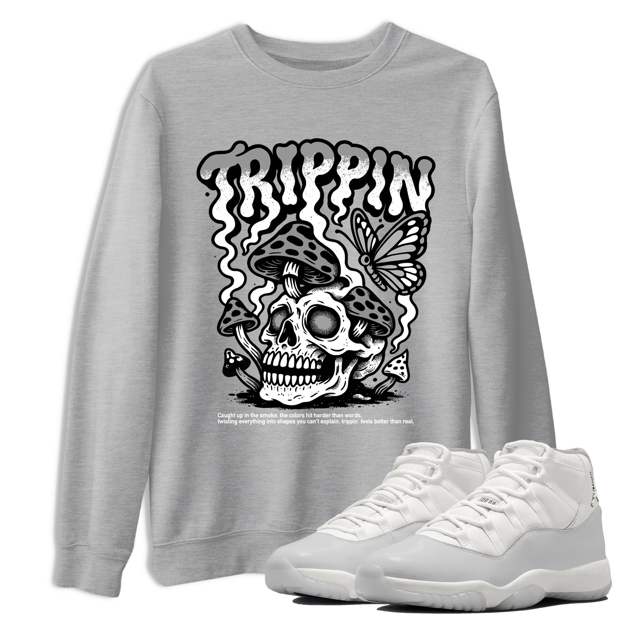 11s Grand Finale Sneaker match tees  Sneaker Tees To Match Jordan 11 Grand Finale Sneakers  Trippin Graphic Tee Heather Grey 1
