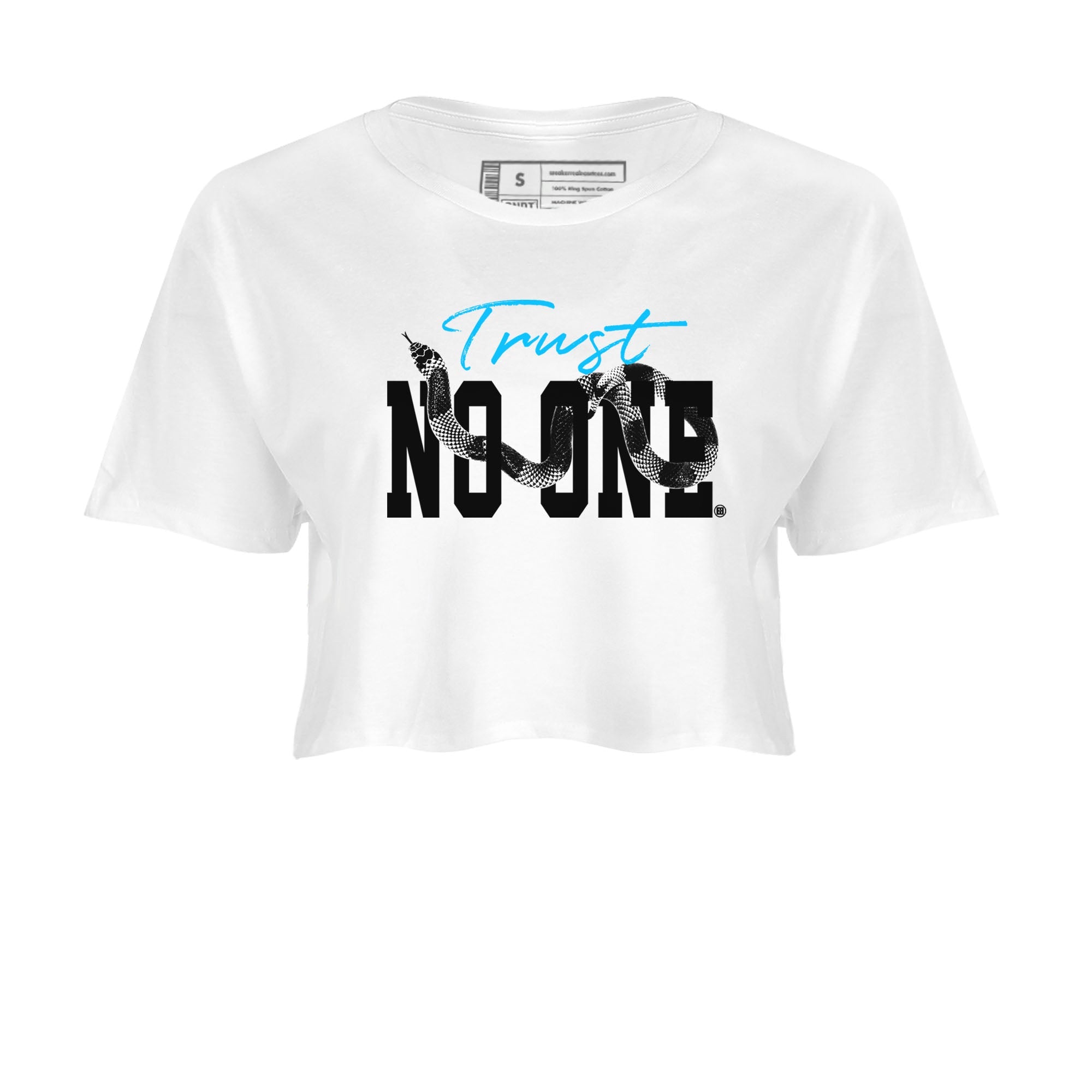 9s Powder Blue shirt to match jordans Trust No One sneaker tees Air Jordan 9 Powder Blue Drip Gear Zone White 2 crop length shirt