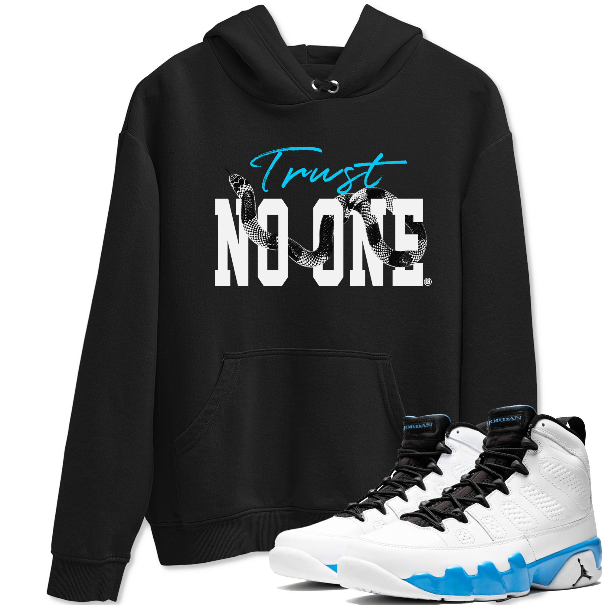 9s Powder Blue shirt to match jordans Trust No One sneaker tees Air Jordan 9 Powder Blue Drip Gear Zone unisex cotton Black 1 crew neck shirt