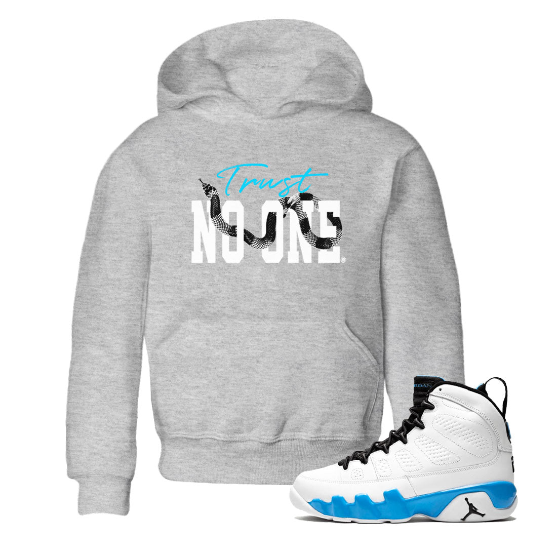 9s Powder Blue shirt to match jordans Trust No One sneaker tees Air Jordan 9 Powder Blue Drip Gear Zone baby toddler Heather Grey 1 cotton Shirt