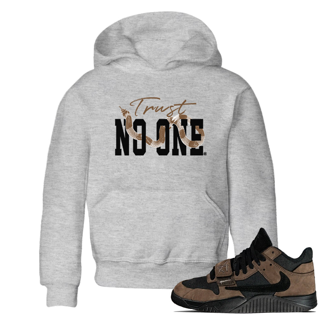 Jordan Jumpman Jack Travis Scott Dark Mocha shirts to match jordans Trust No One sneaker match tees Jordan Jumpman Jack Travis Scott Dark Mocha Drip Gear Zone Youth Baby Heather Grey 1 crew neck shirts
