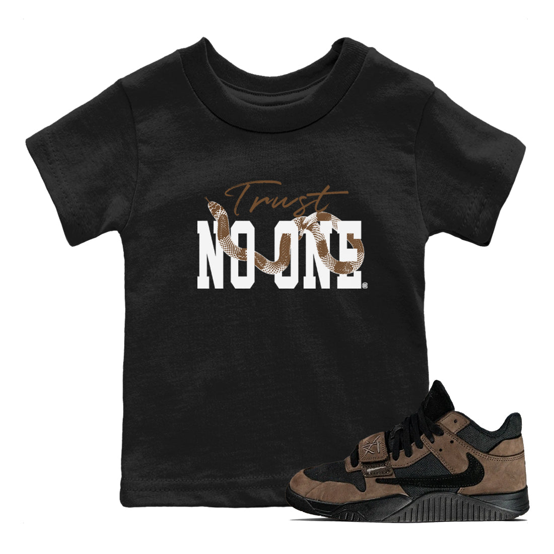 Jordan Jumpman Jack Travis Scott Dark Mocha shirts to match jordans Trust No One sneaker match tees Jordan Jumpman Jack Travis Scott Dark Mocha Drip Gear Zone Youth Baby Black 1 crew neck shirts