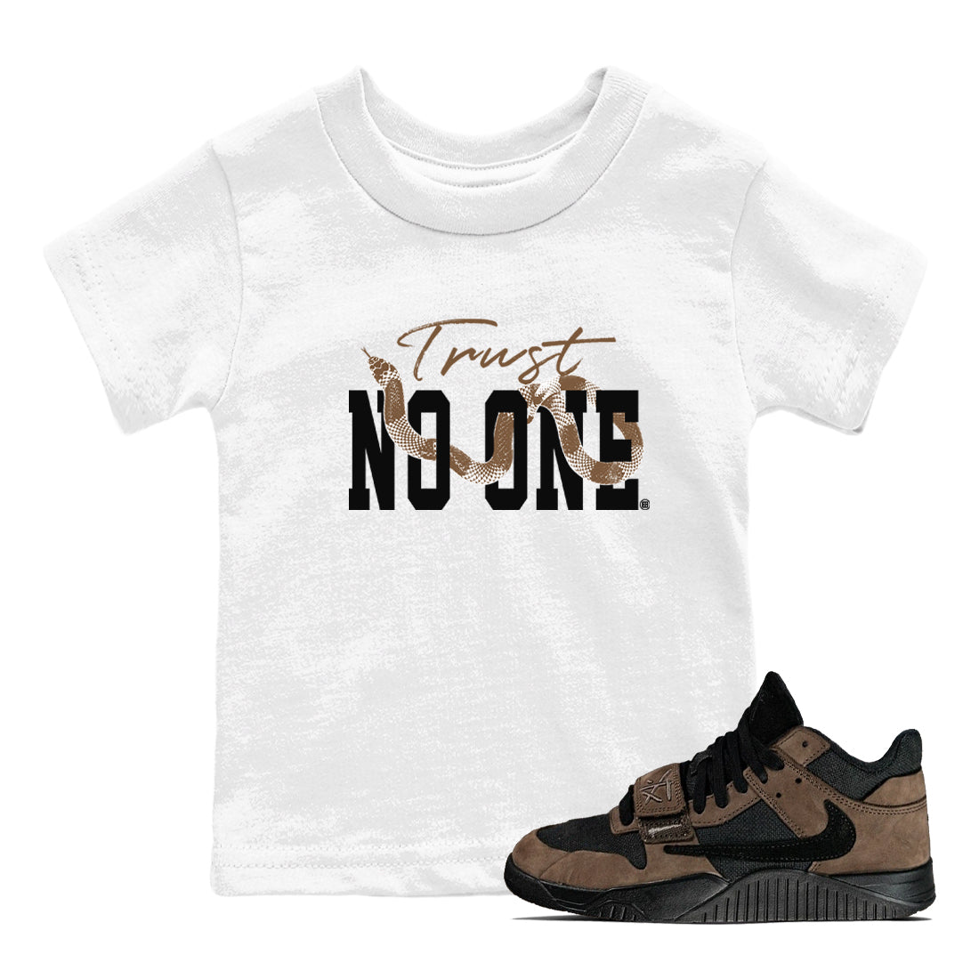Jordan Jumpman Jack Travis Scott Dark Mocha shirts to match jordans Trust No One sneaker match tees Jordan Jumpman Jack Travis Scott Dark Mocha Drip Gear Zone Youth Baby White 1 crew neck shirts