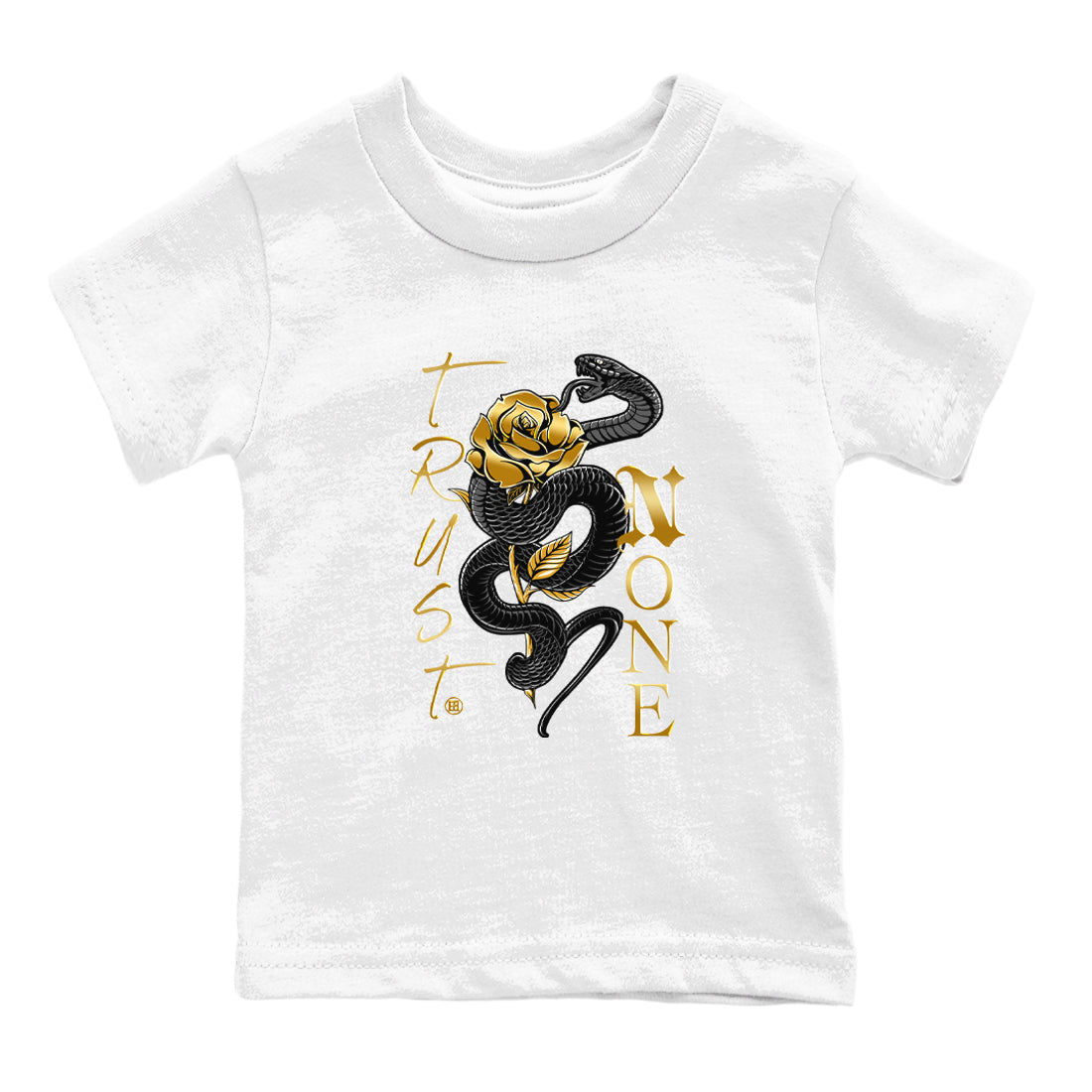 Air Jordan 1 High OG Black Metallic Gold shirts to match jordans Trust None sneaker match tees Jordan 1 Black Metallic Gold Drip Gear Zone streetwear brand Baby and Youth White 2 cotton tee