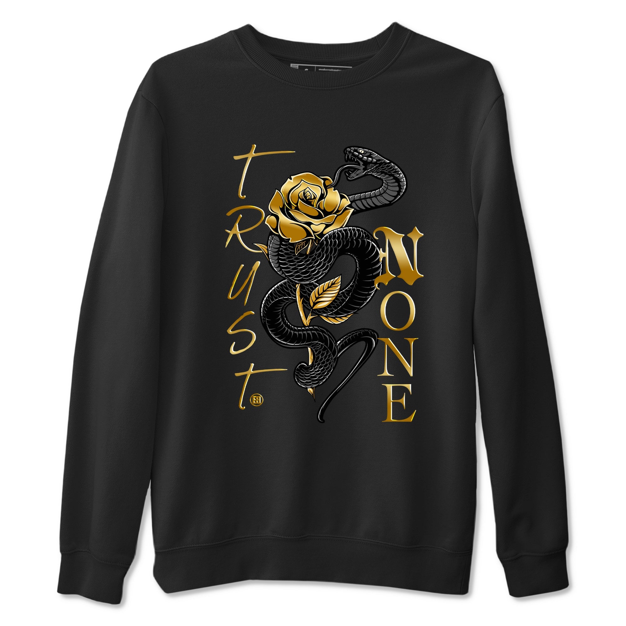 Air Jordan 1 High OG Black Metallic Gold shirts to match jordans Trust None sneaker match tees Jordan 1 Black Metallic Gold Drip Gear Zone streetwear brand Black 2 unisex cotton tee