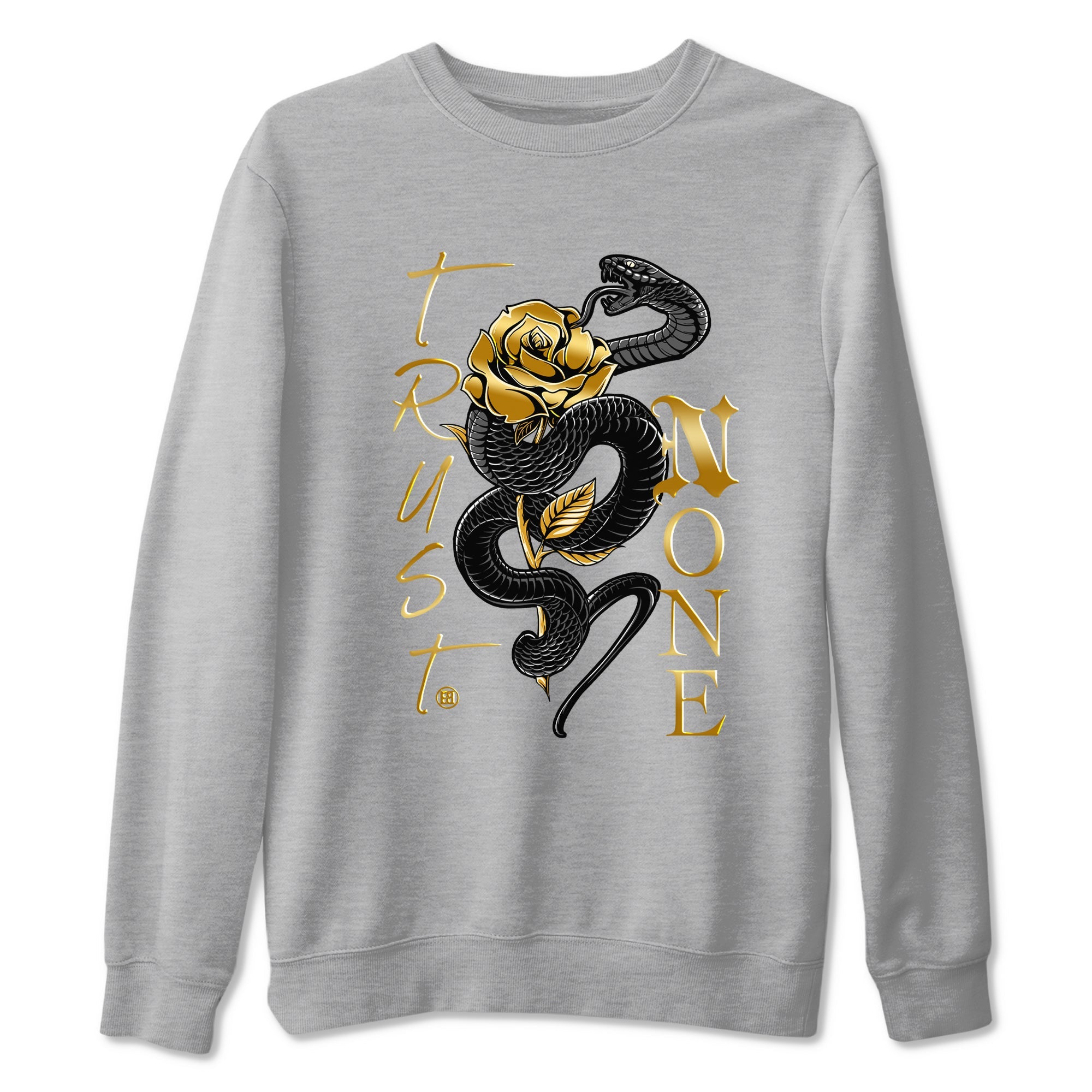 Air Jordan 1 High OG Black Metallic Gold shirts to match jordans Trust None sneaker match tees Jordan 1 Black Metallic Gold Drip Gear Zone streetwear brand Heather Grey 2 unisex cotton tee