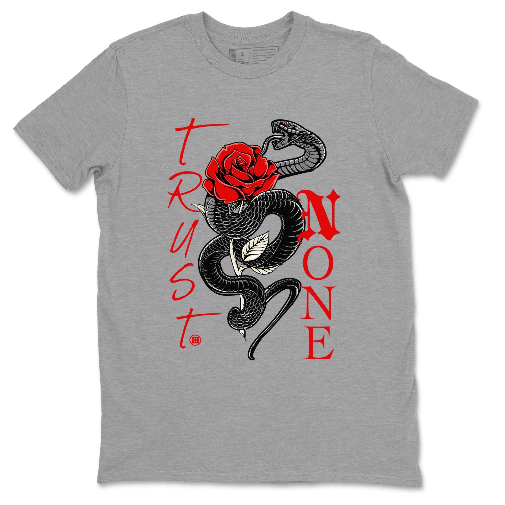 1s Black Toe Reimagined shirts to match jordans Trust None sneaker match tees Air Jordan 1 Black Toe Reimagined Drip Gear Zone streetwear brand Heather Grey 2 unisex cotton tee