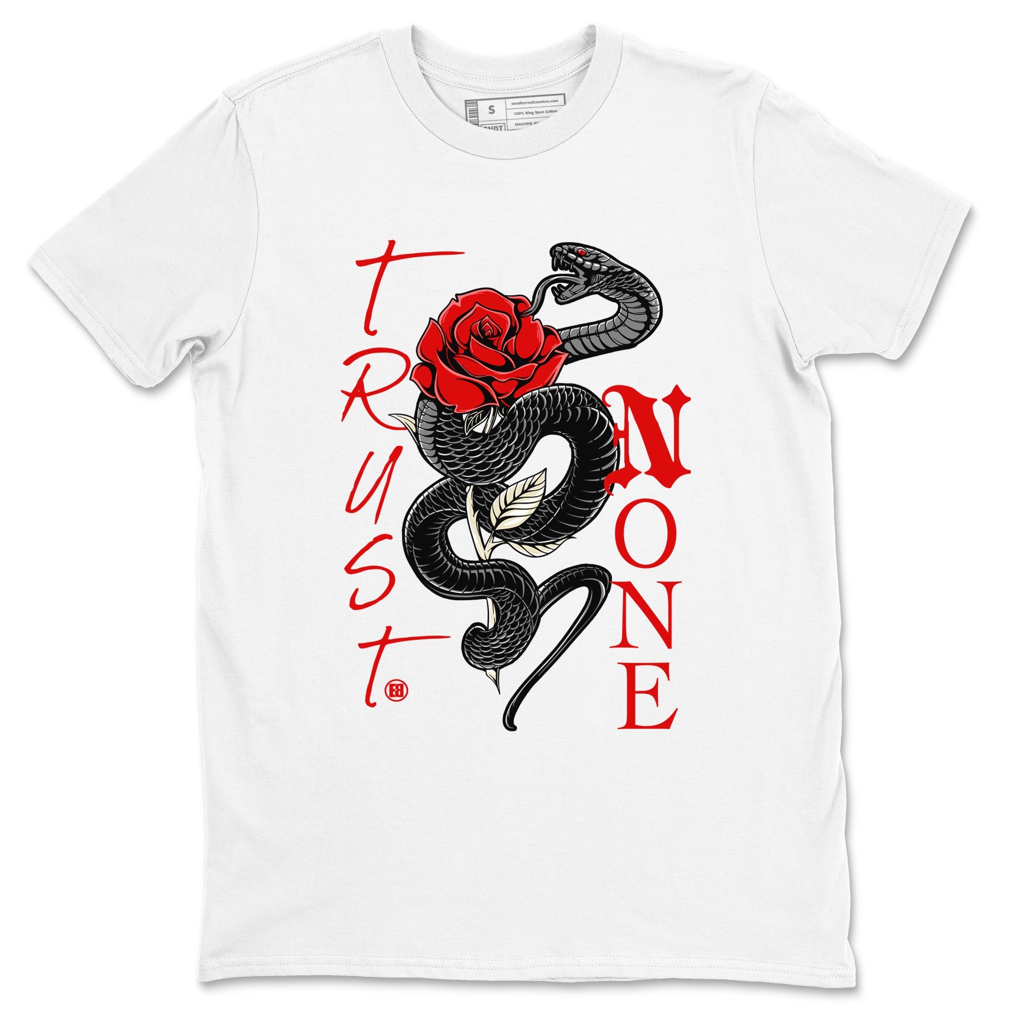 1s Black Toe Reimagined shirts to match jordans Trust None sneaker match tees Air Jordan 1 Black Toe Reimagined Drip Gear Zone streetwear brand White 2 unisex cotton tee