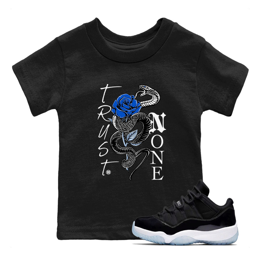 AJ11 Black and Varsity Royal shirt to match jordans Trust None sneaker tees Air Jordan 11 Black and Varsity Royal Drip Gear Zone baby toddler Black 1 cotton Shirt