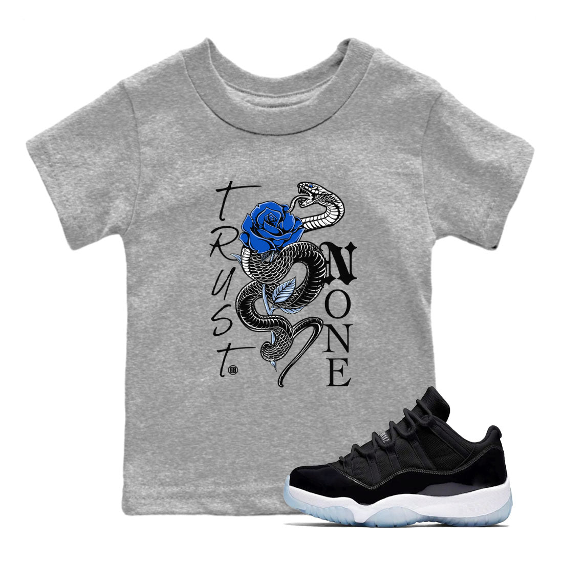 AJ11 Black and Varsity Royal shirt to match jordans Trust None sneaker tees Air Jordan 11 Black and Varsity Royal Drip Gear Zone baby toddler Heather Grey 1 cotton Shirt