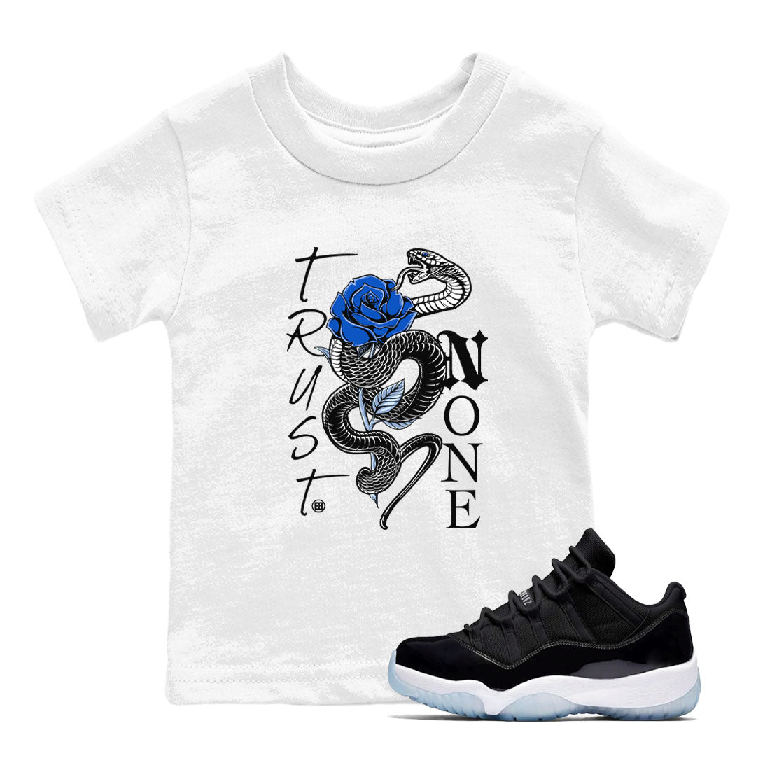AJ11 Black and Varsity Royal shirt to match jordans Trust None sneaker tees Air Jordan 11 Black and Varsity Royal Drip Gear Zone baby toddler White 1 cotton Shirt
