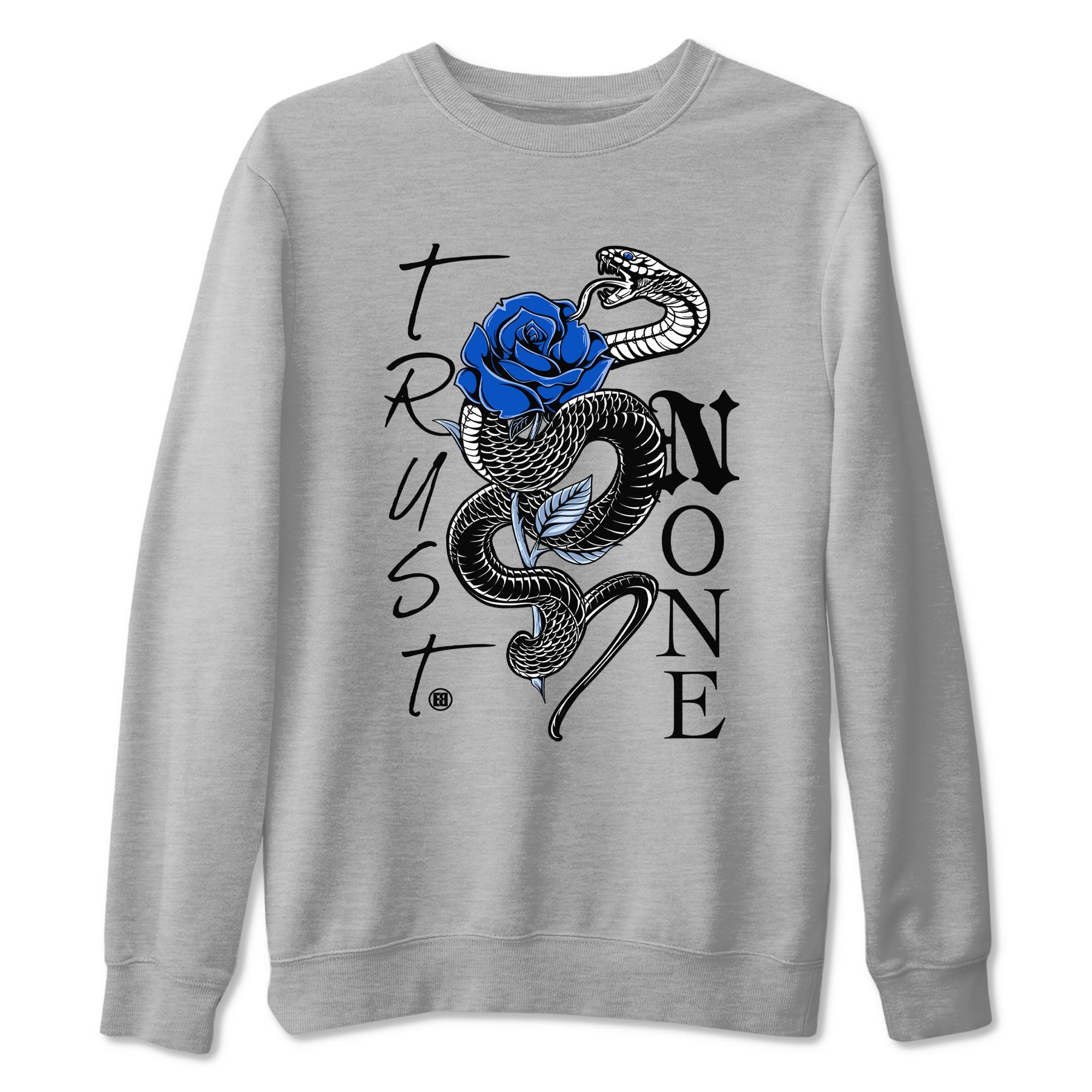 AJ11 Black and Varsity Royal shirt to match jordans Trust None sneaker tees Air Jordan 11 Black and Varsity Royal Drip Gear Zone unisex cotton Heather Grey 2 crew neck shirt