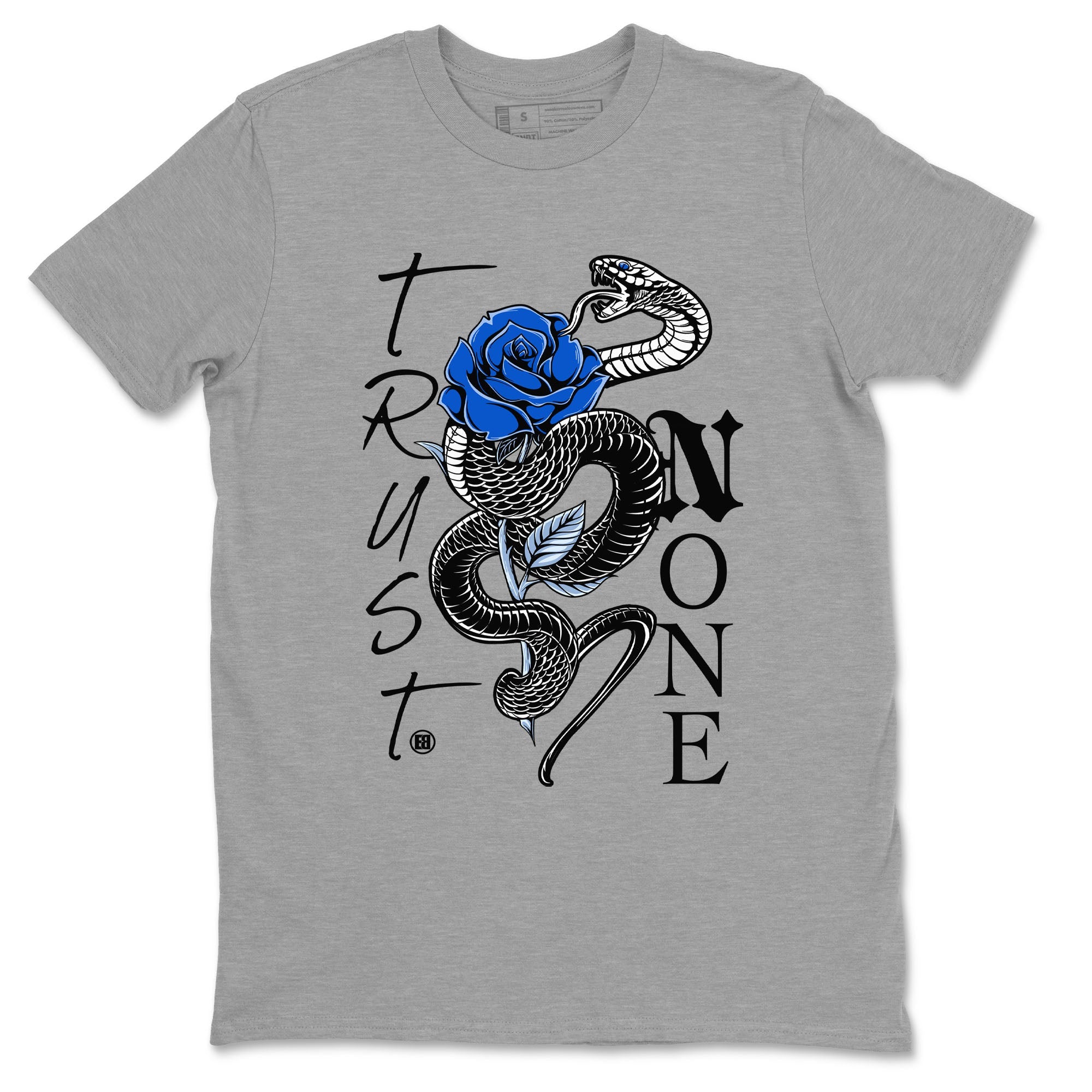 AJ11 Black and Varsity Royal shirt to match jordans Trust None sneaker tees Air Jordan 11 Black and Varsity Royal Drip Gear Zone unisex cotton Heather Grey 2 crew neck shirt