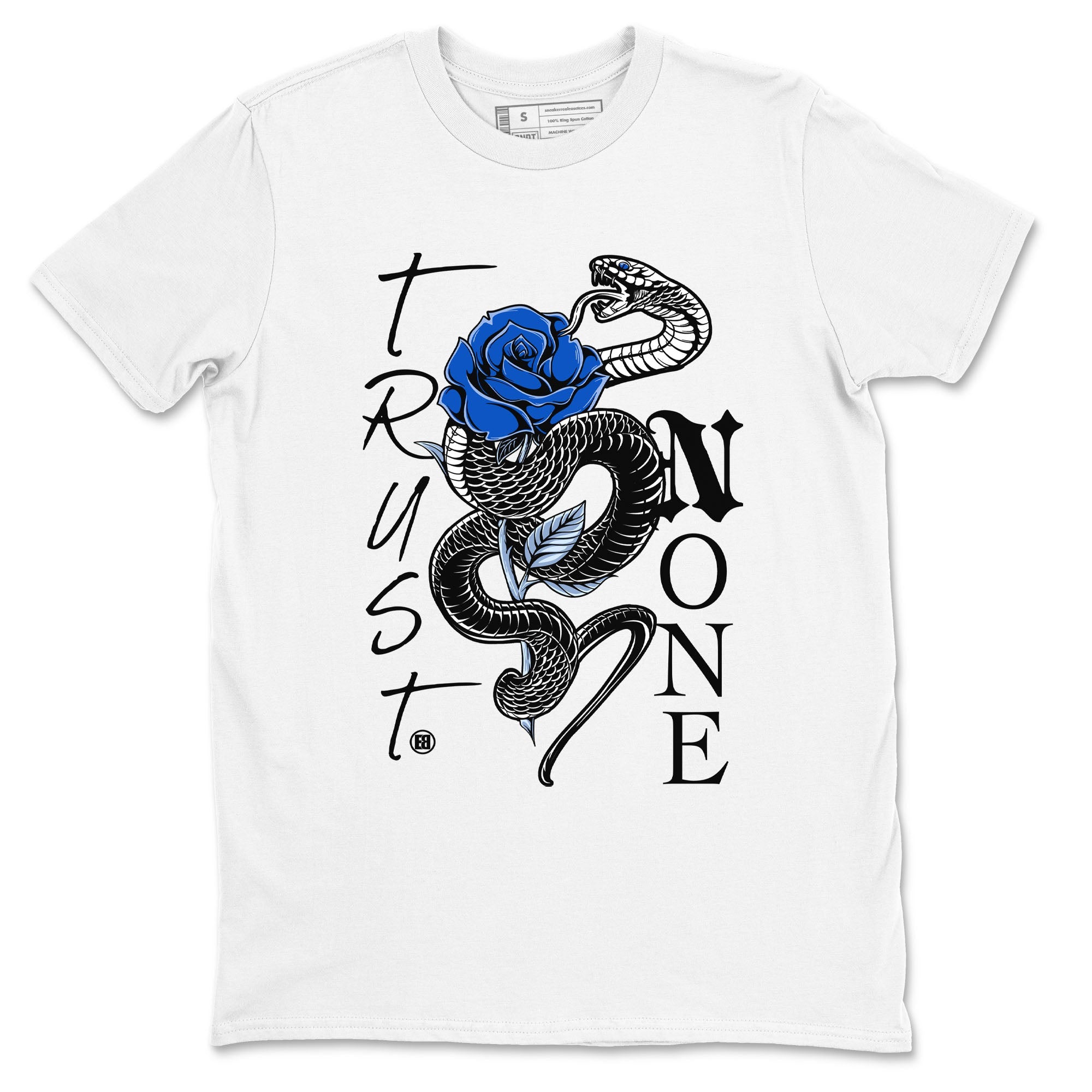 AJ11 Black and Varsity Royal shirt to match jordans Trust None sneaker tees Air Jordan 11 Black and Varsity Royal Drip Gear Zone unisex cotton White 2 crew neck shirt