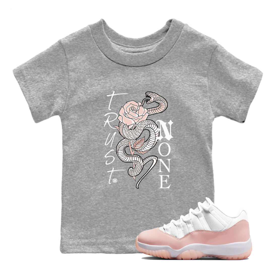 AJ11 Legend Pink shirts to match jordans Trust None sneaker match tees Air Jordan 11 Legend Pink Drip Gear Zone streetwear brand Baby and Youth Heather Grey 1 cotton tee