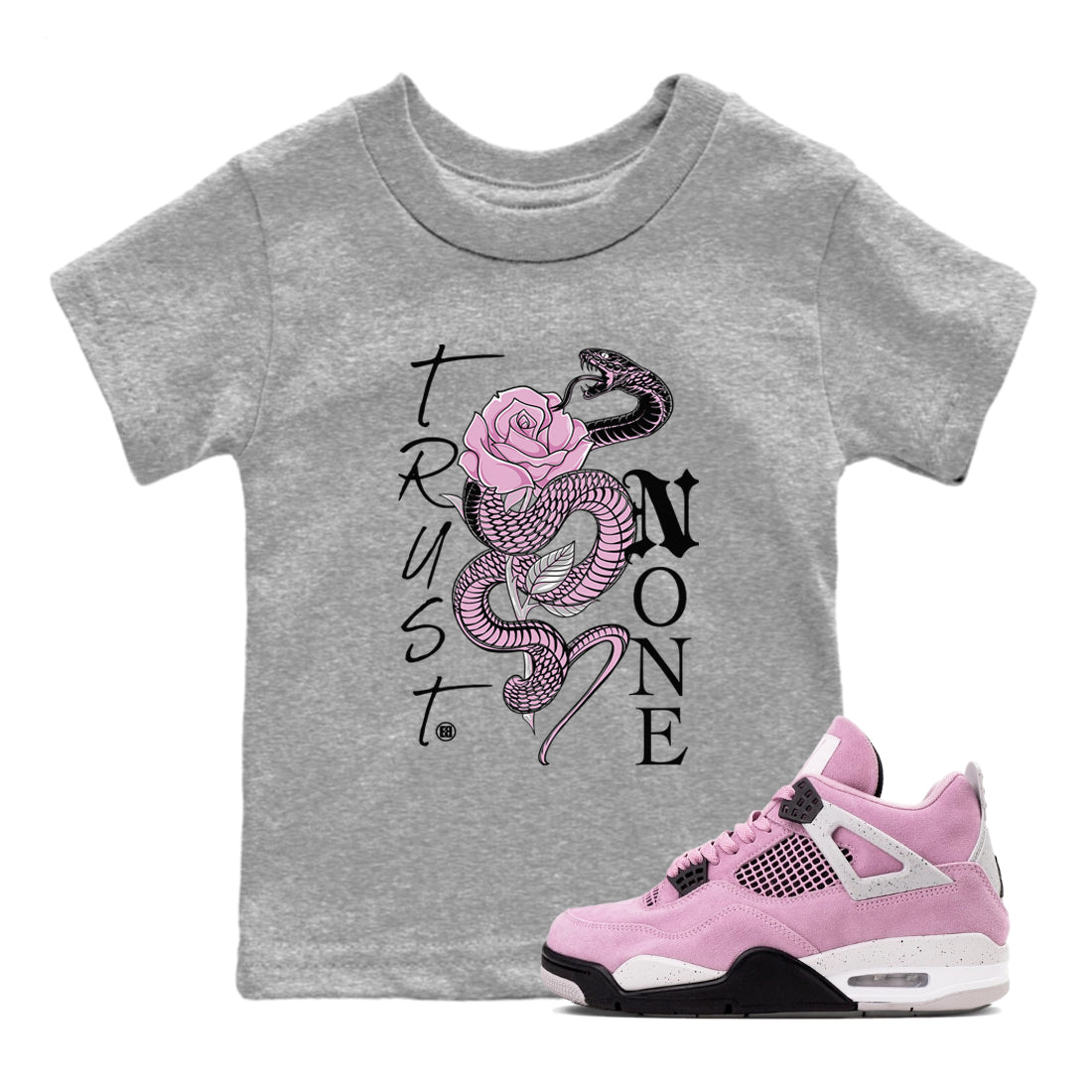 4s Retro Orchid shirts to match jordans Trust None sneaker match tees Air Jordan 4 WMNS Orchid match shoes to clothes Drip Gear Zone Youth Baby Heather Grey 1 tee
