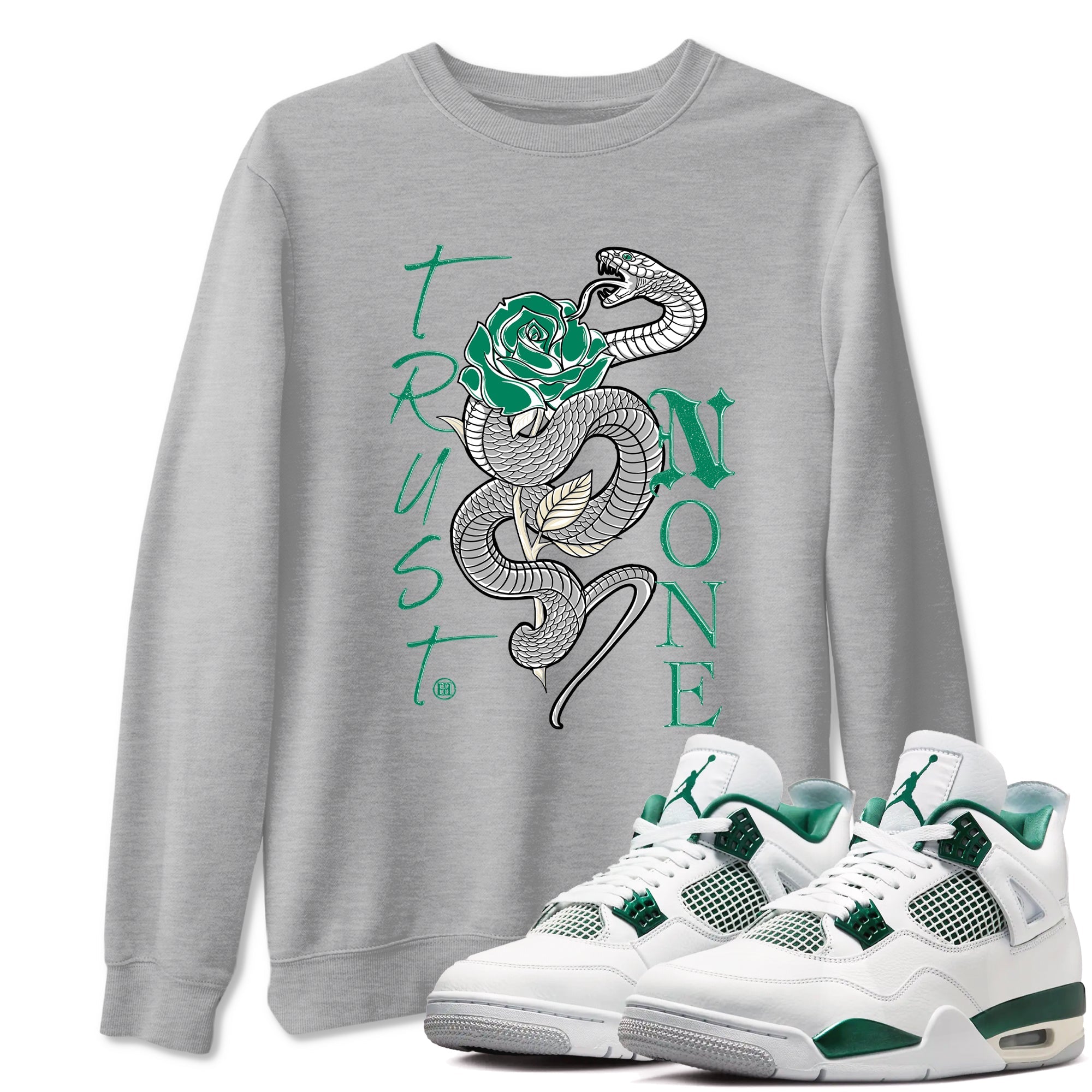 4s Oxidized Green shirts to match jordans Trust None sneaker match tees Air Jordan 4 Oxidized Green Drip Gear Zone streetwear brand Heather Grey 1 unisex cotton tee