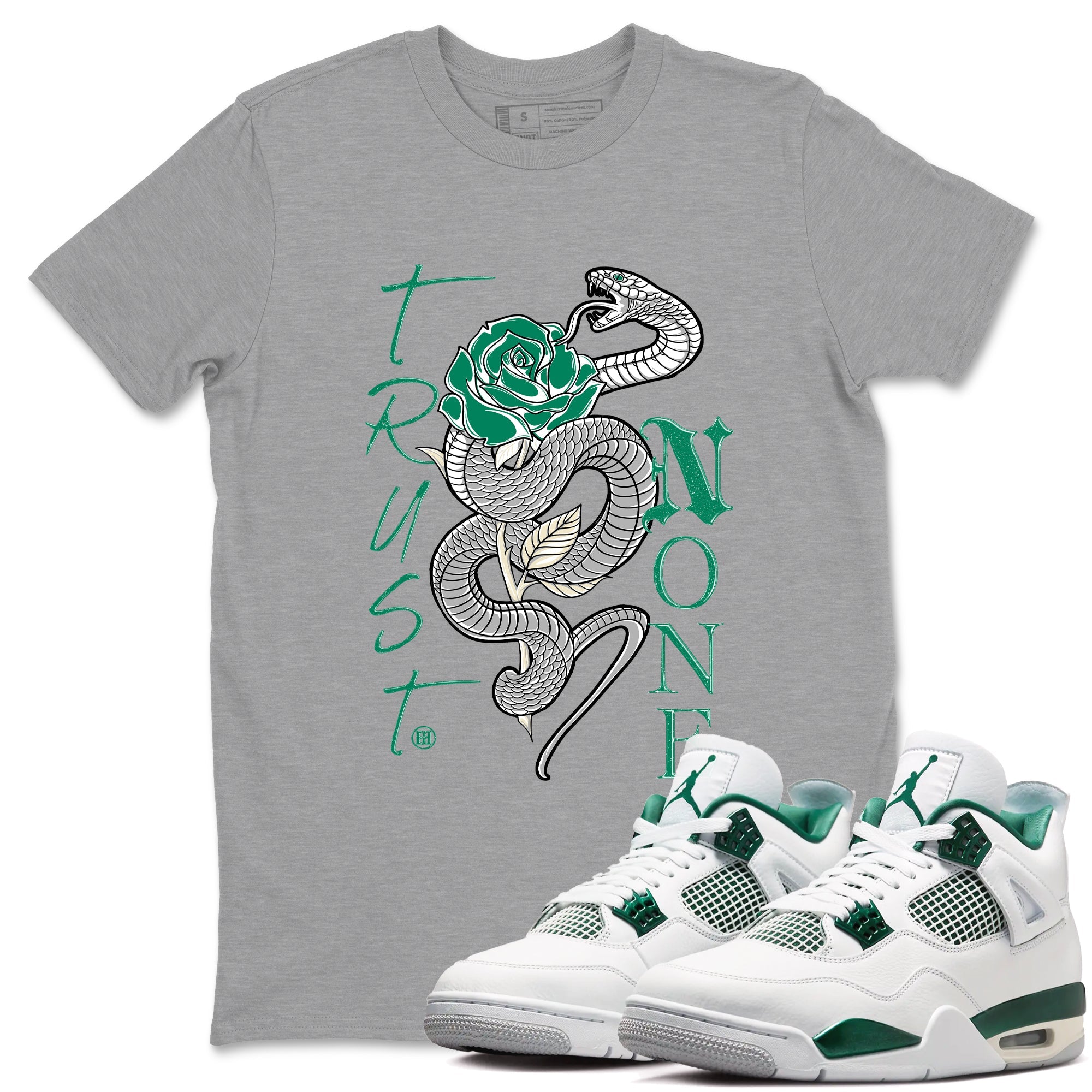 4s Oxidized Green shirts to match jordans Trust None sneaker match tees Air Jordan 4 Oxidized Green Drip Gear Zone streetwear brand Heather Grey 1 unisex cotton tee
