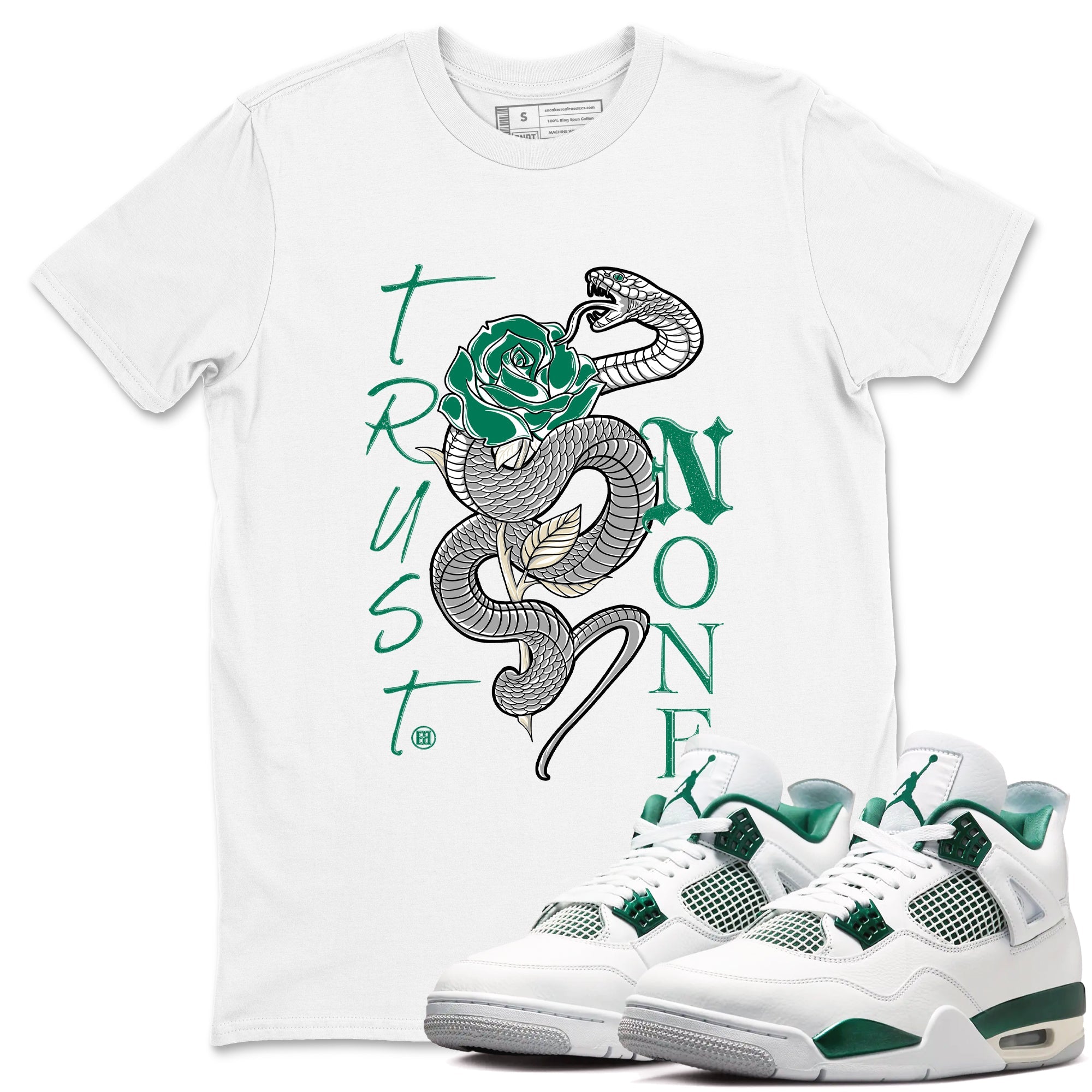 4s Oxidized Green shirts to match jordans Trust None sneaker match tees Air Jordan 4 Oxidized Green Drip Gear Zone streetwear brand White 1 unisex cotton tee