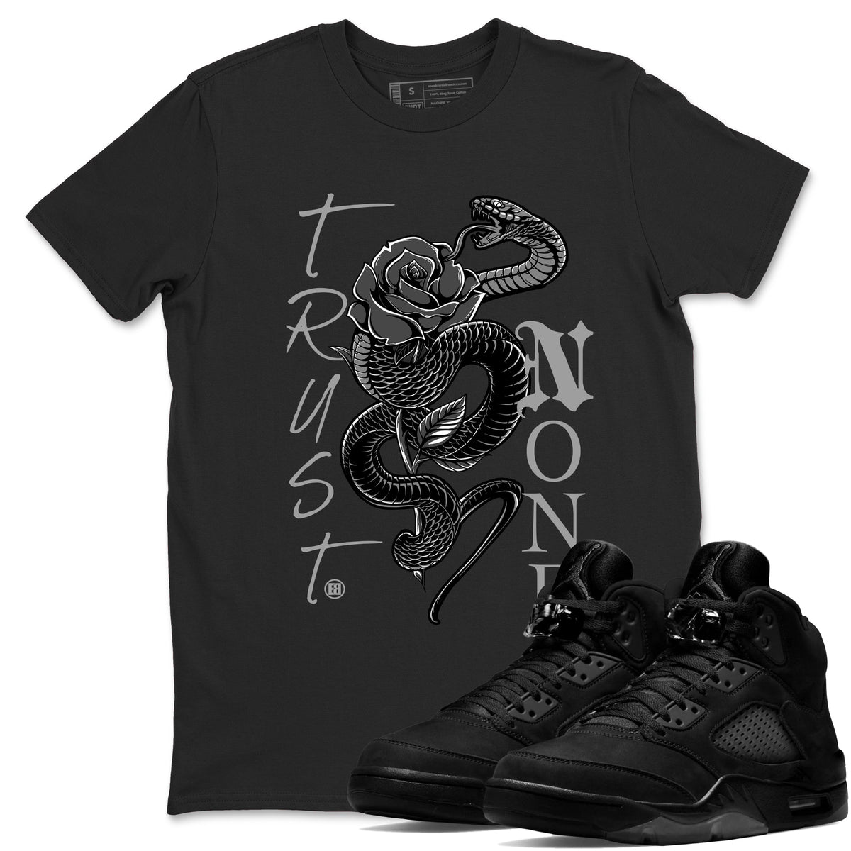 5s Black Cat shirts to match jordans Trust None sneaker match tees Air Jordan 5 Black Cat match shoes to clothes Drip Gear Zone unisex cotton Black 1 shirts