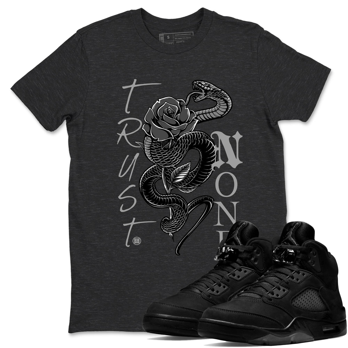5s Black Cat shirts to match jordans Trust None sneaker match tees Air Jordan 5 Black Cat match shoes to clothes Drip Gear Zone unisex cotton Charcoal Heather 1 shirts