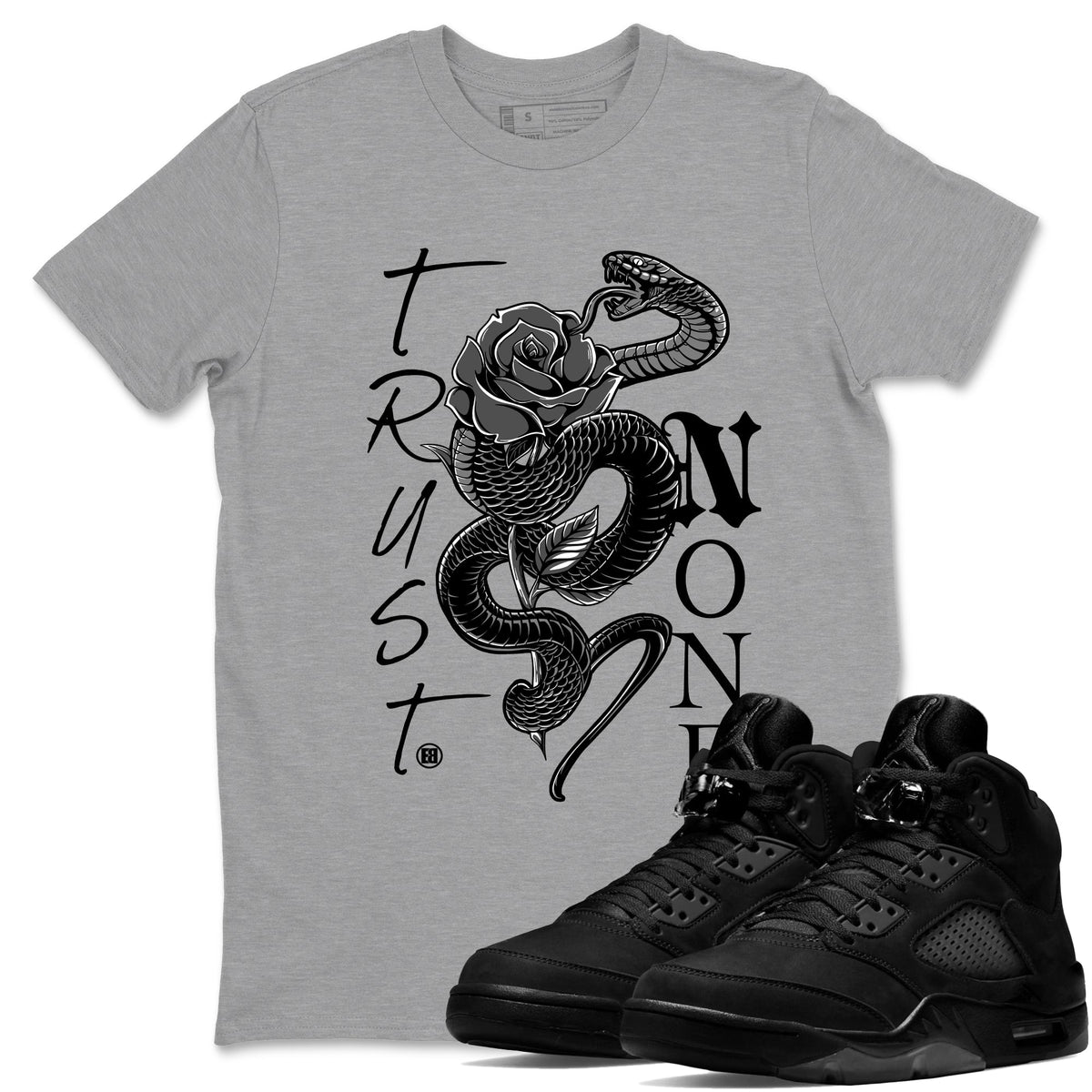5s Black Cat shirts to match jordans Trust None sneaker match tees Air Jordan 5 Black Cat match shoes to clothes Drip Gear Zone unisex cotton Heather Grey 1 shirts
