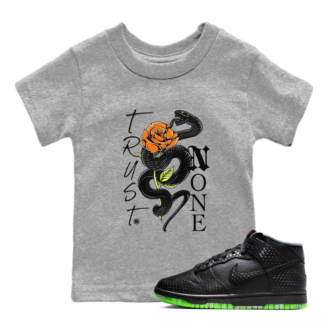 Dunk Halloween shirt to match jordans Trust None sneaker tees Special Halloween Costume Dunk Mid Halloween Drip Gear Zone Baby Toddler Heather Grey 1 T-Shirt