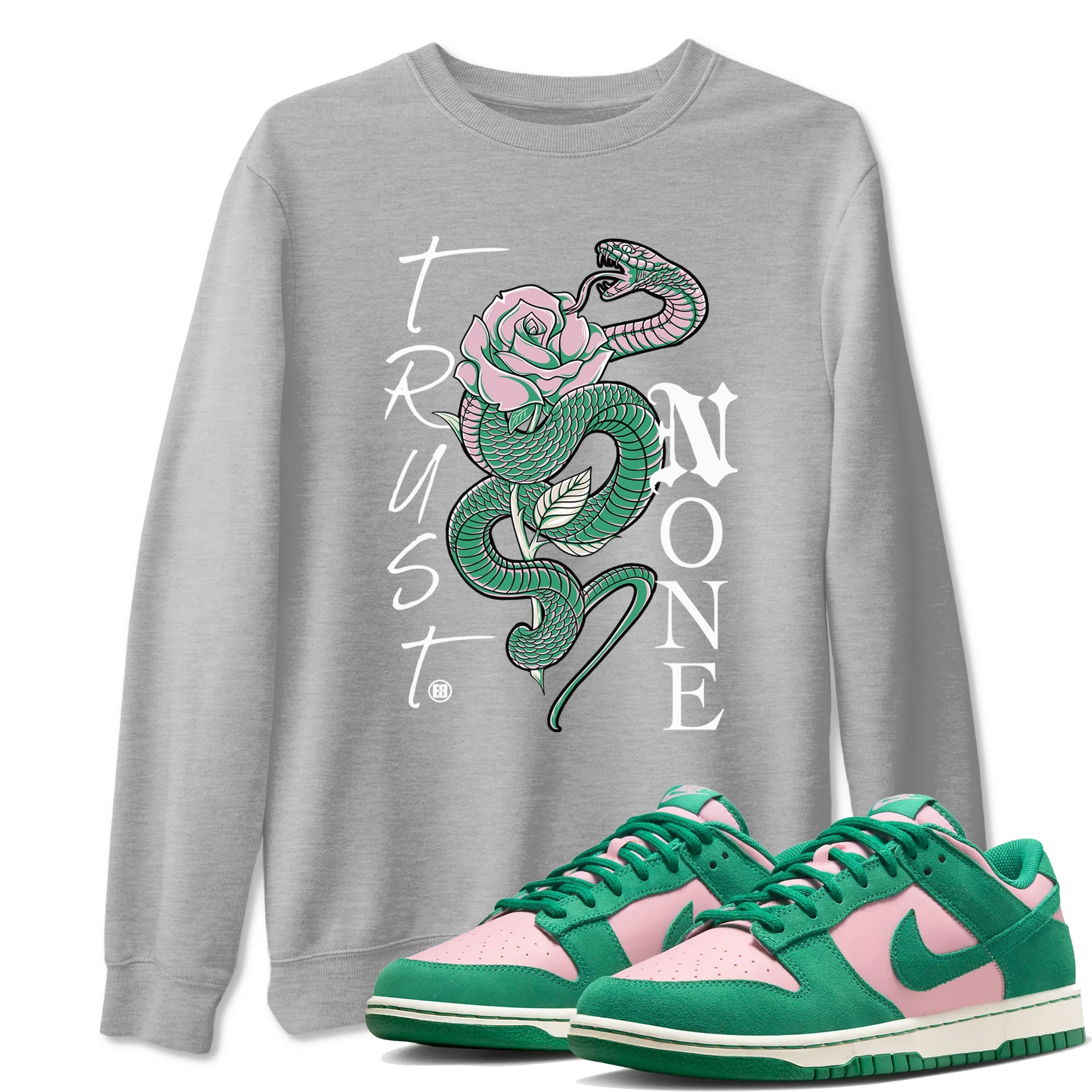 Dunk Low Medium Soft Pink Malachite shirt to match jordans Trust None sneaker tees Dunks Medium Soft Pink Malachite Streetwear Brand Drip Gear Zone unisex cotton Heather Grey 1 crew neck shirt