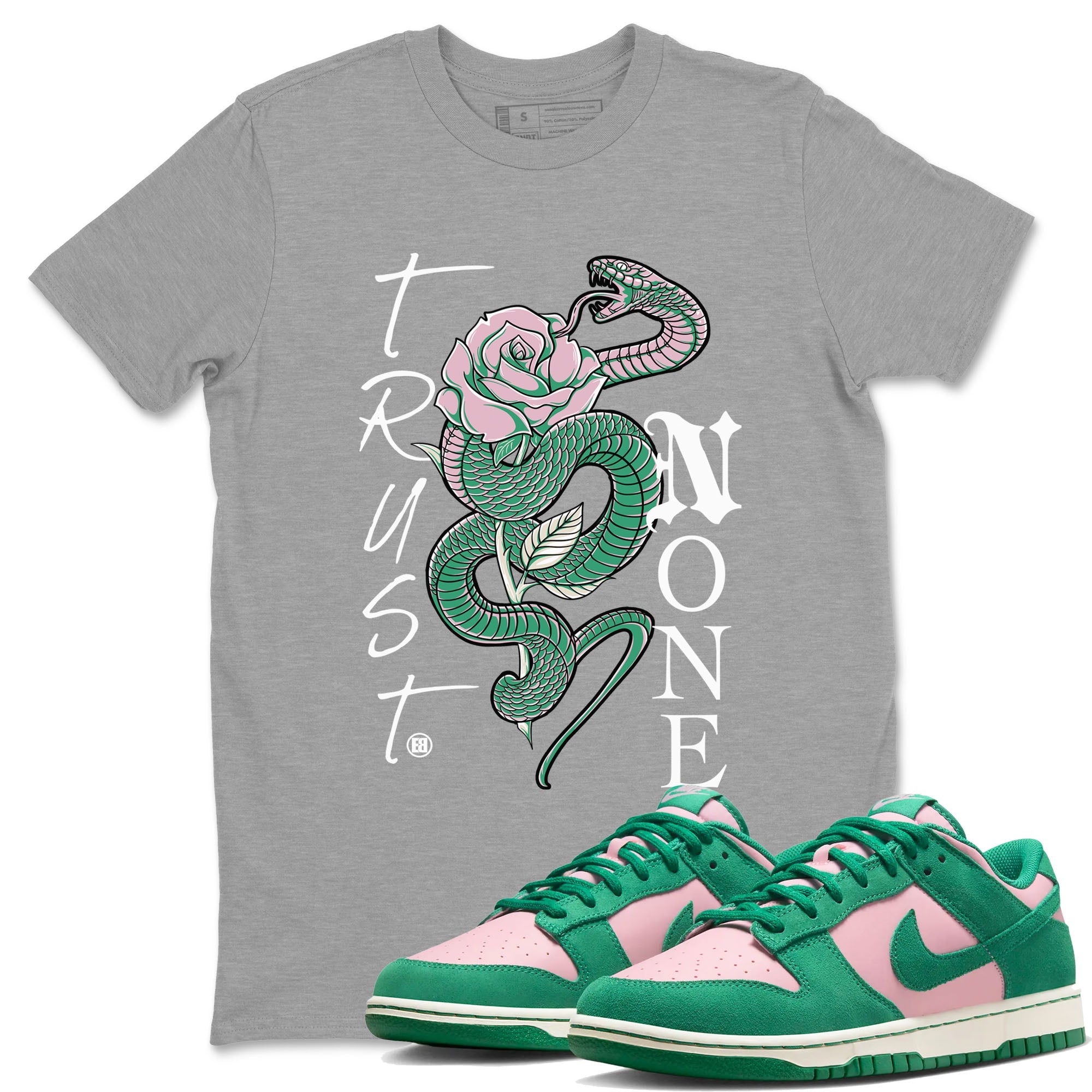 Dunk Low Medium Soft Pink Malachite shirt to match jordans Trust None sneaker tees Dunks Medium Soft Pink Malachite Streetwear Brand Drip Gear Zone unisex cotton Heather Grey 1 crew neck shirt