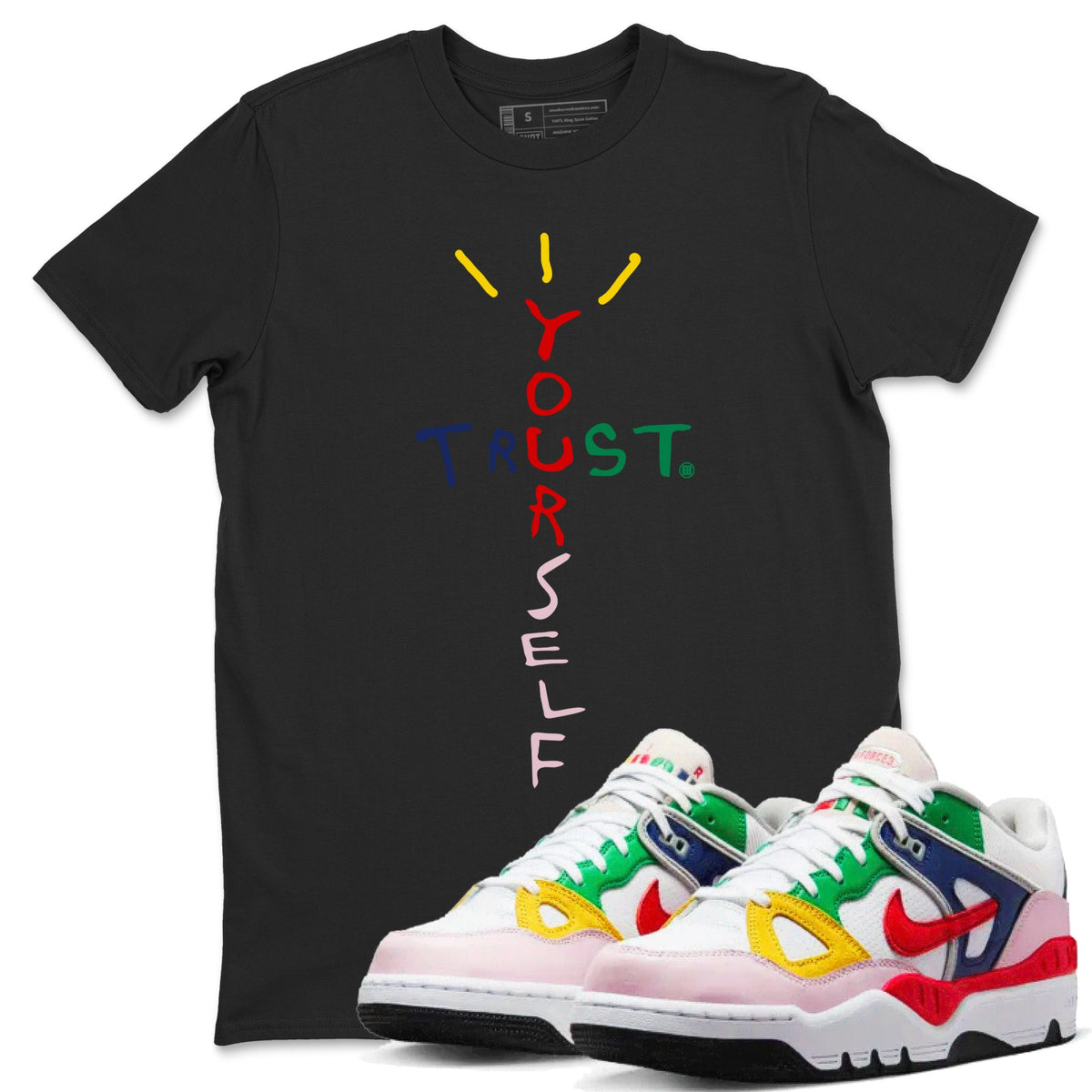 AF 3 Nigo shirtsto match jordans Trust Yourself sneaker match tees Air Force 3 Low x Nigo Blue Void and Tour Yellow match shoes to clothes Drip Gear Zone unisex cotton Black 1 shirts